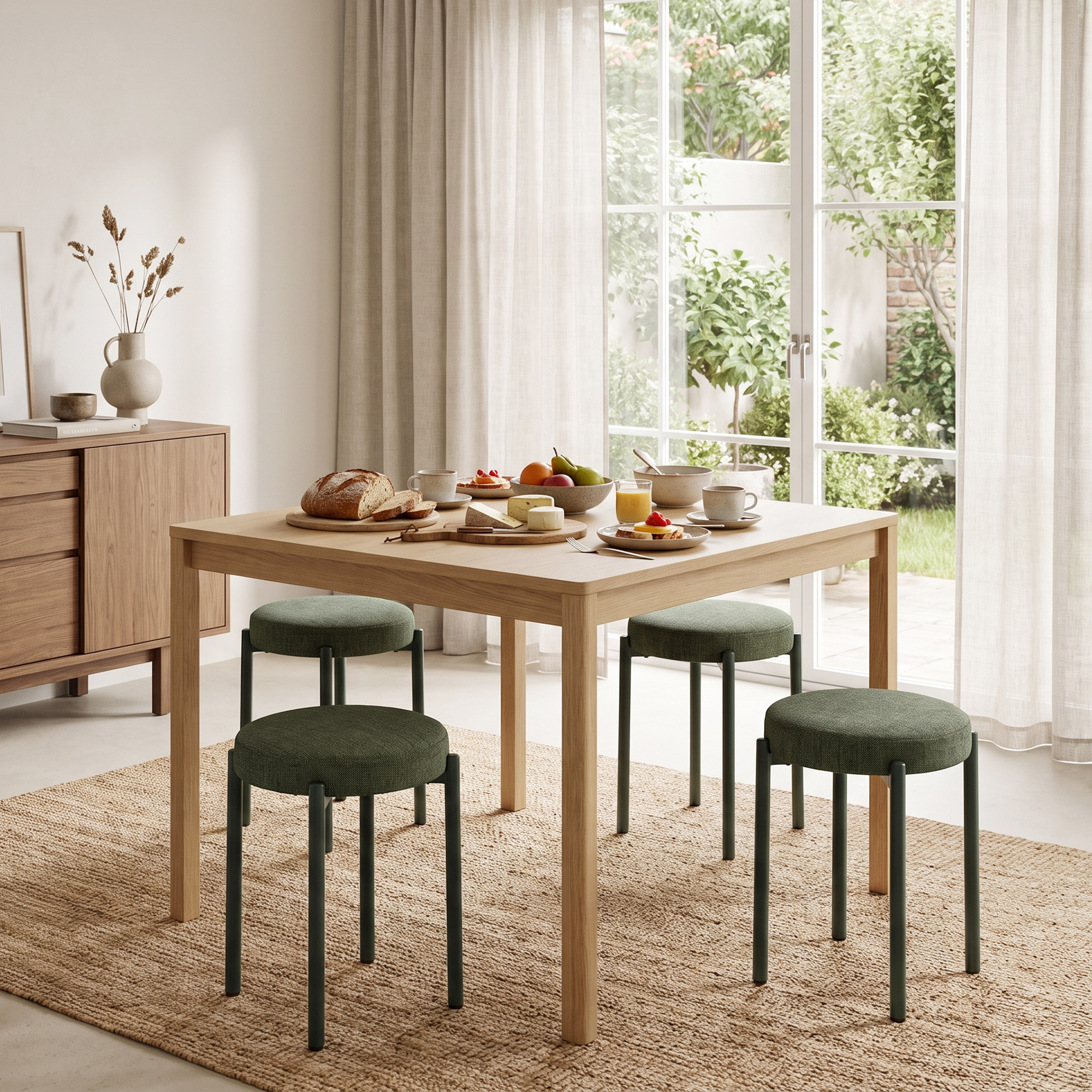 Esszimmerhocker 4er Set Stapelbare Sitzhocker mit Stahlbeinen, Leinenoptik für Esszimmer, Wohnzimmer, Küche, Dunkelgrün