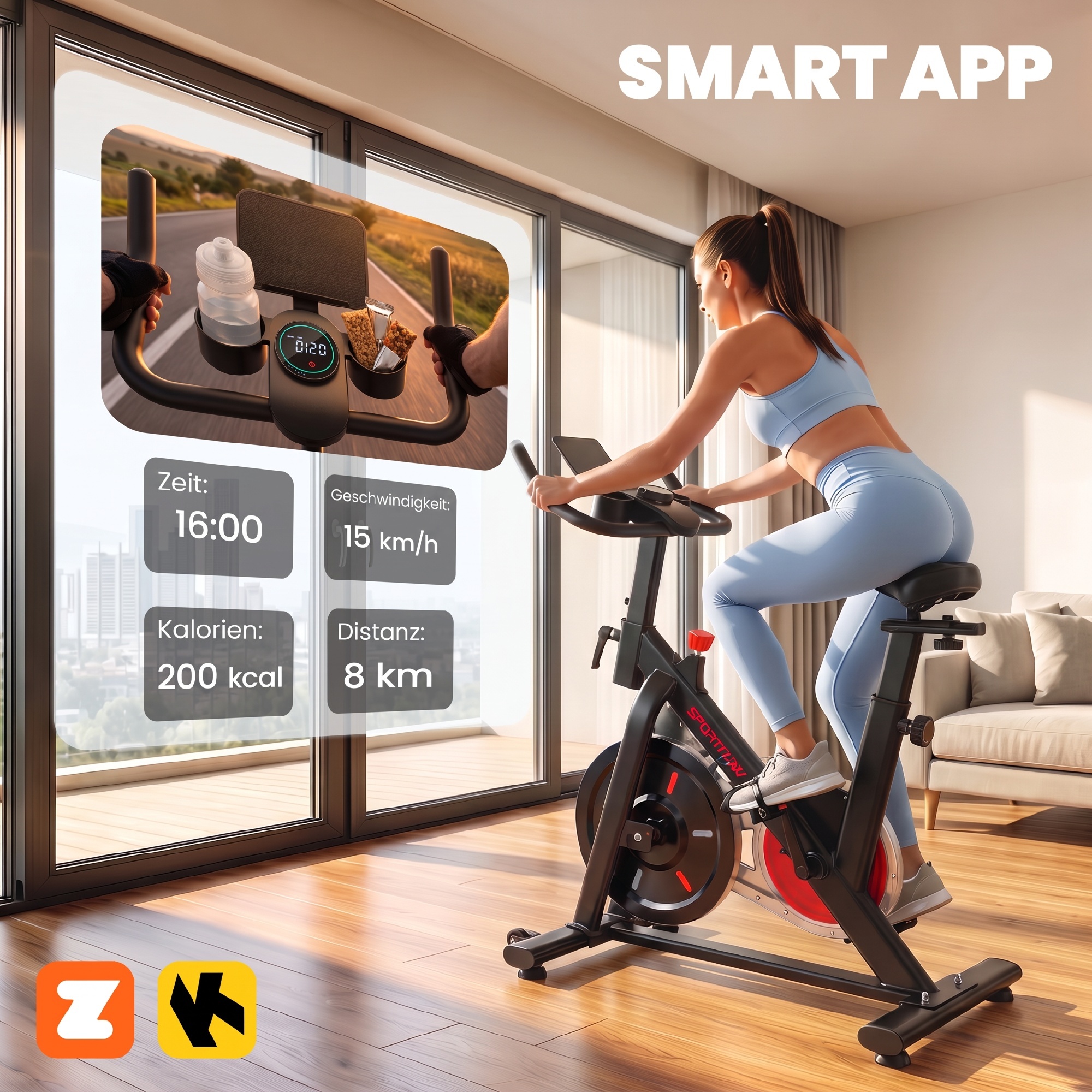Heimtrainer Fahrrad Höhenverstellbar Hometrainer mit Magnetwiderstand APP verstellbarem Sitz LCD-Monitor Handyhalter