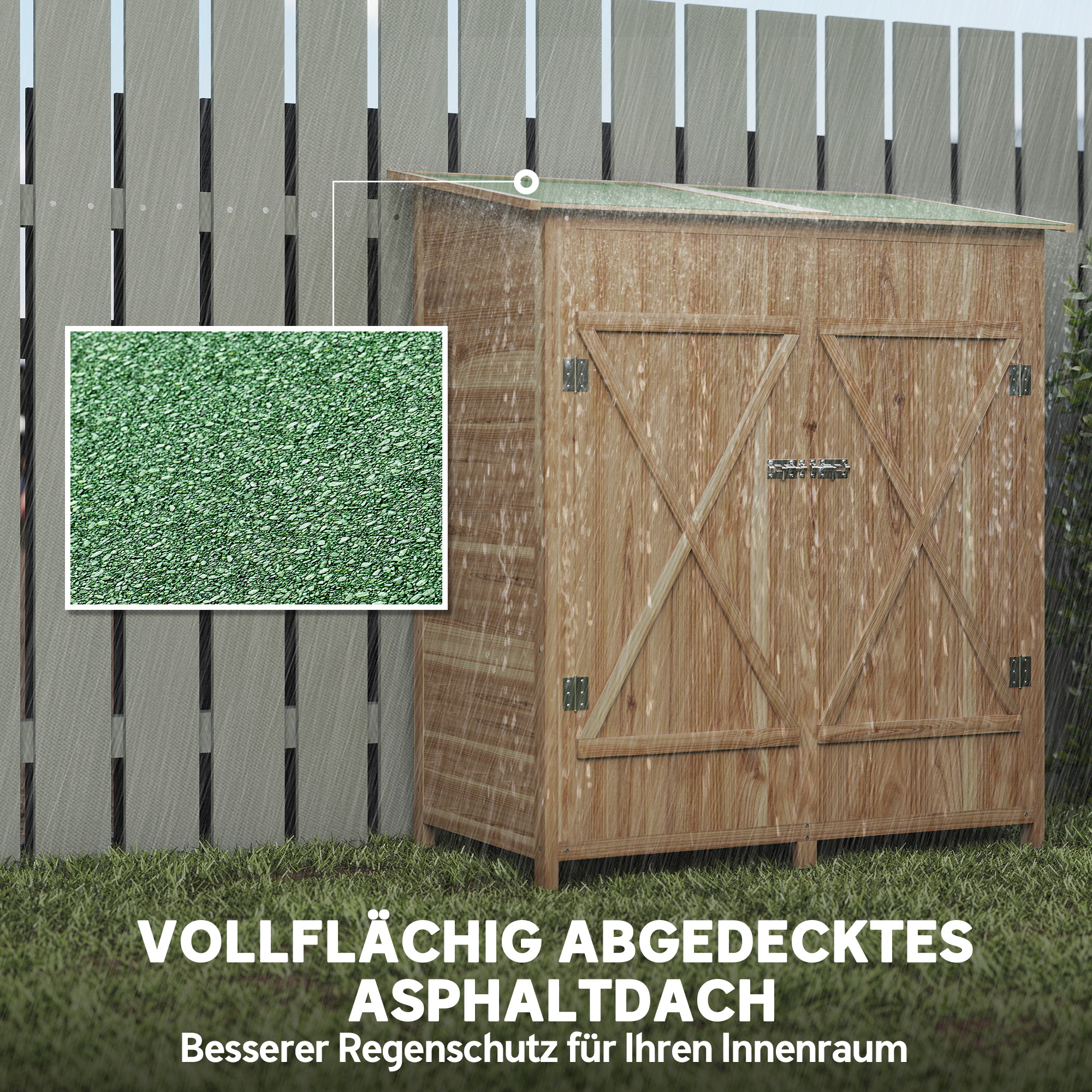 Geräteschuppen, Werkzeugschuppen mit Beistelltisch, Tannenholz, 140 x 75 x 157 cm