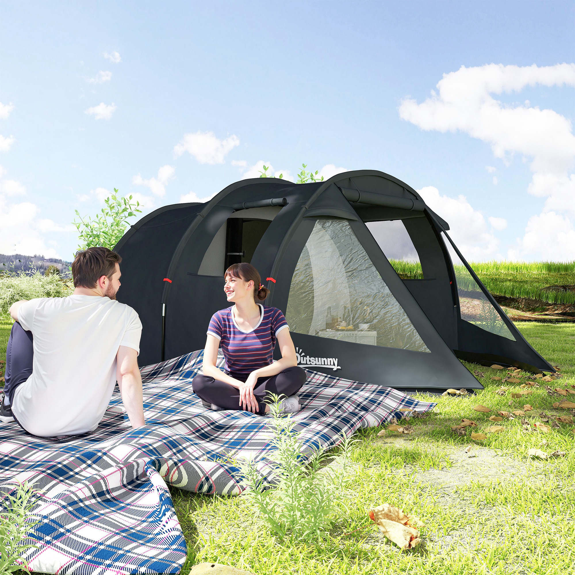 Campingzelt Trekkingzelt Zelt, wetterbeständig, 2 Räume,  475 x 264  cm Breite x 172, Schwarz