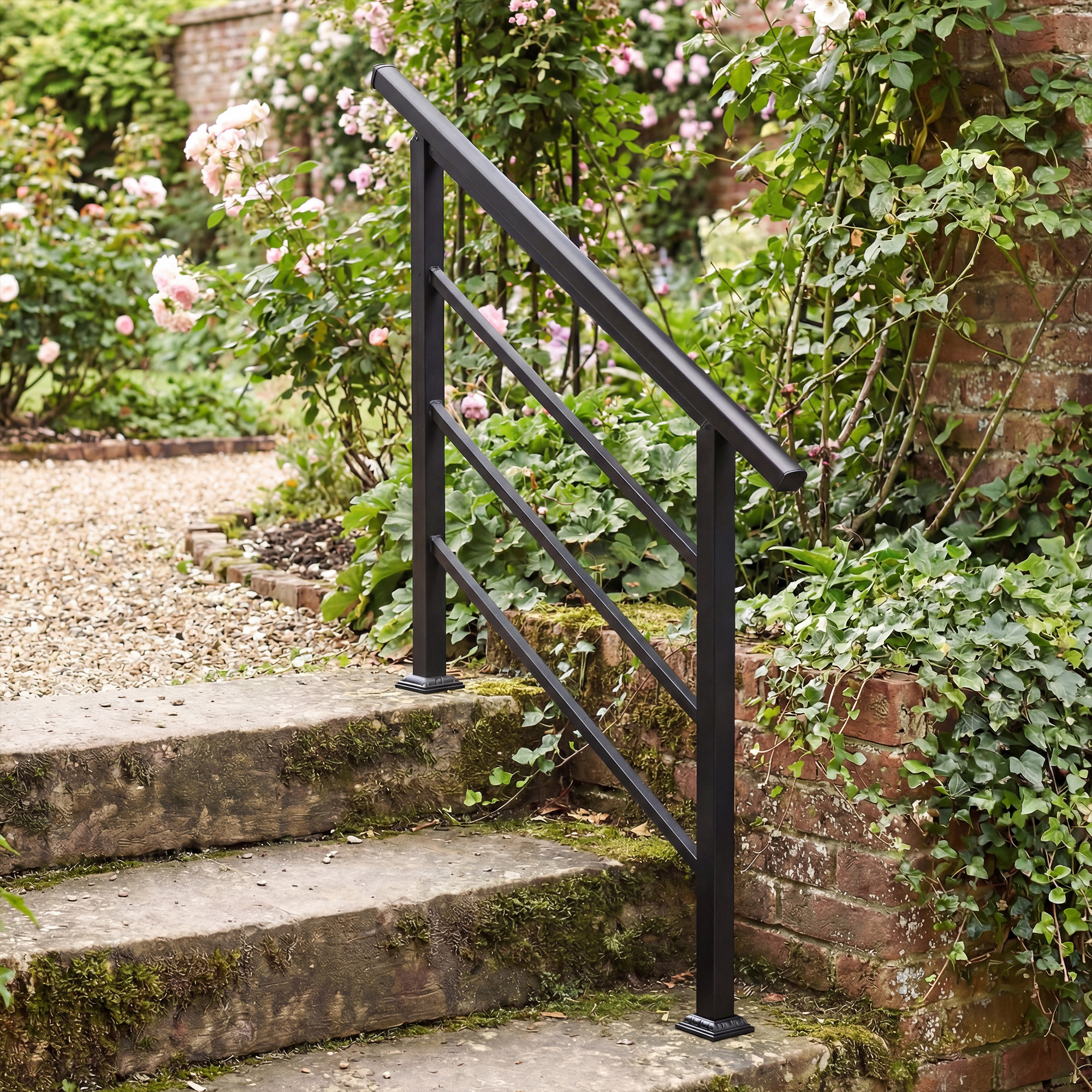 Treppengeländer für 1-3 Stufen, 94cm Winkelverstellbar Handlauf Außen und Innen Metall Schwarz