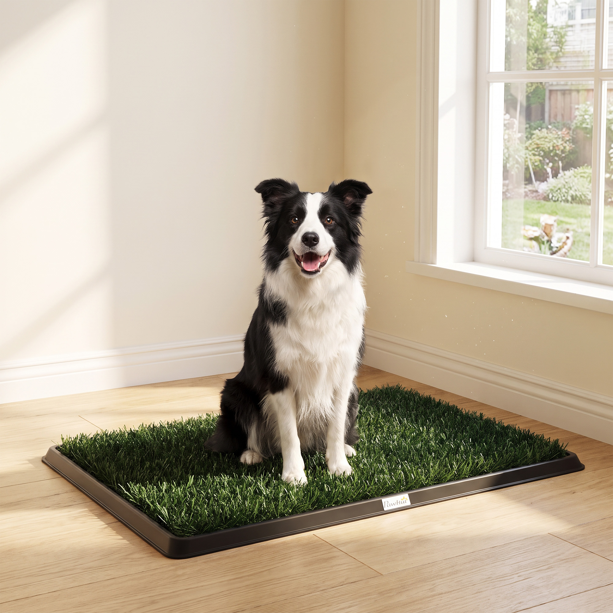 Hundetoilette 76 x 50,5 cm Hundeklo mit 1 Kunstrasen waschbar Welpentoilette für Hunde für Balkon Zuhause Schwarz+Grün