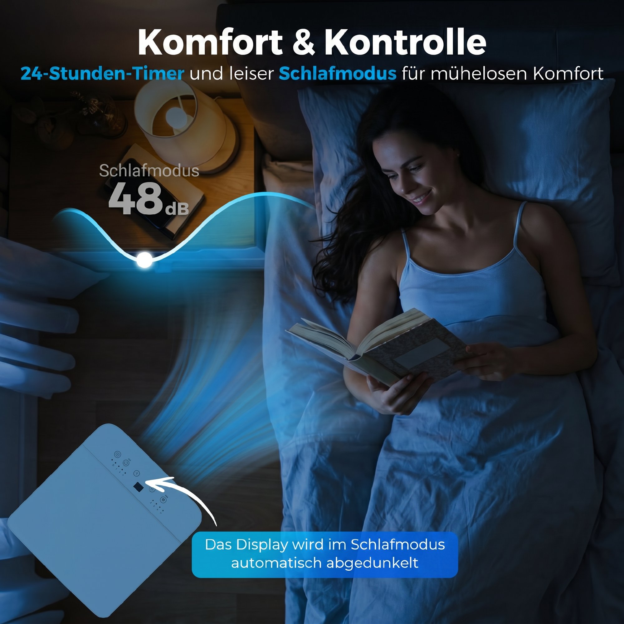 Mobiles Klimagerät 9000 BTU, 4-in-1 Mobile Klimaanlage mit Kühlung, 40 L/Tag Entfeuchter, Ventilator, Schlafmodus