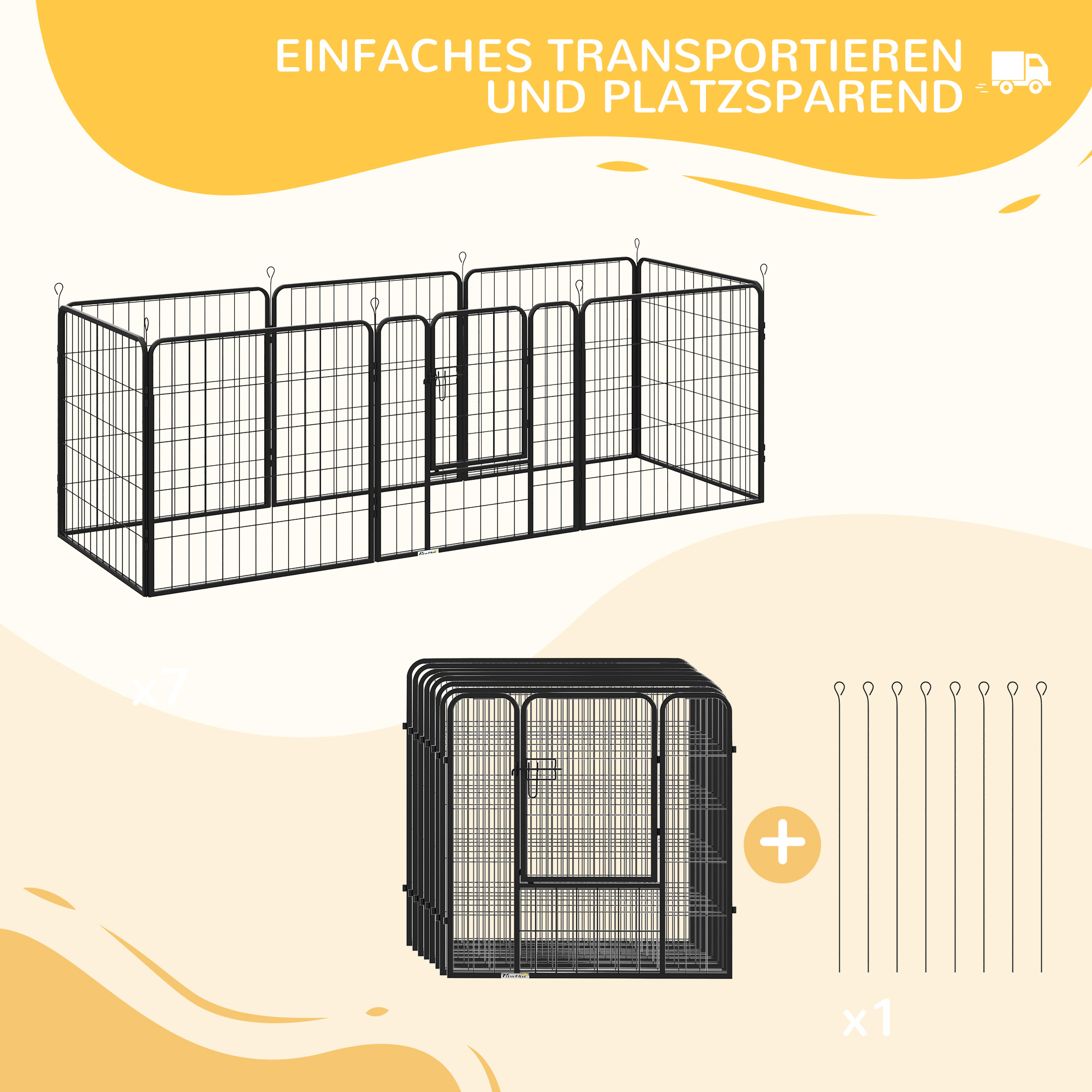 Welpenlaufstall, 8-teilig 80cm hoch Welpenauslauf mit abschließbarer Tür 8 Gitterplatten Stahl Hundelaufstall Freilaufgehege für kleine, mittlere Hunde, für drinnen und draußen, Grau