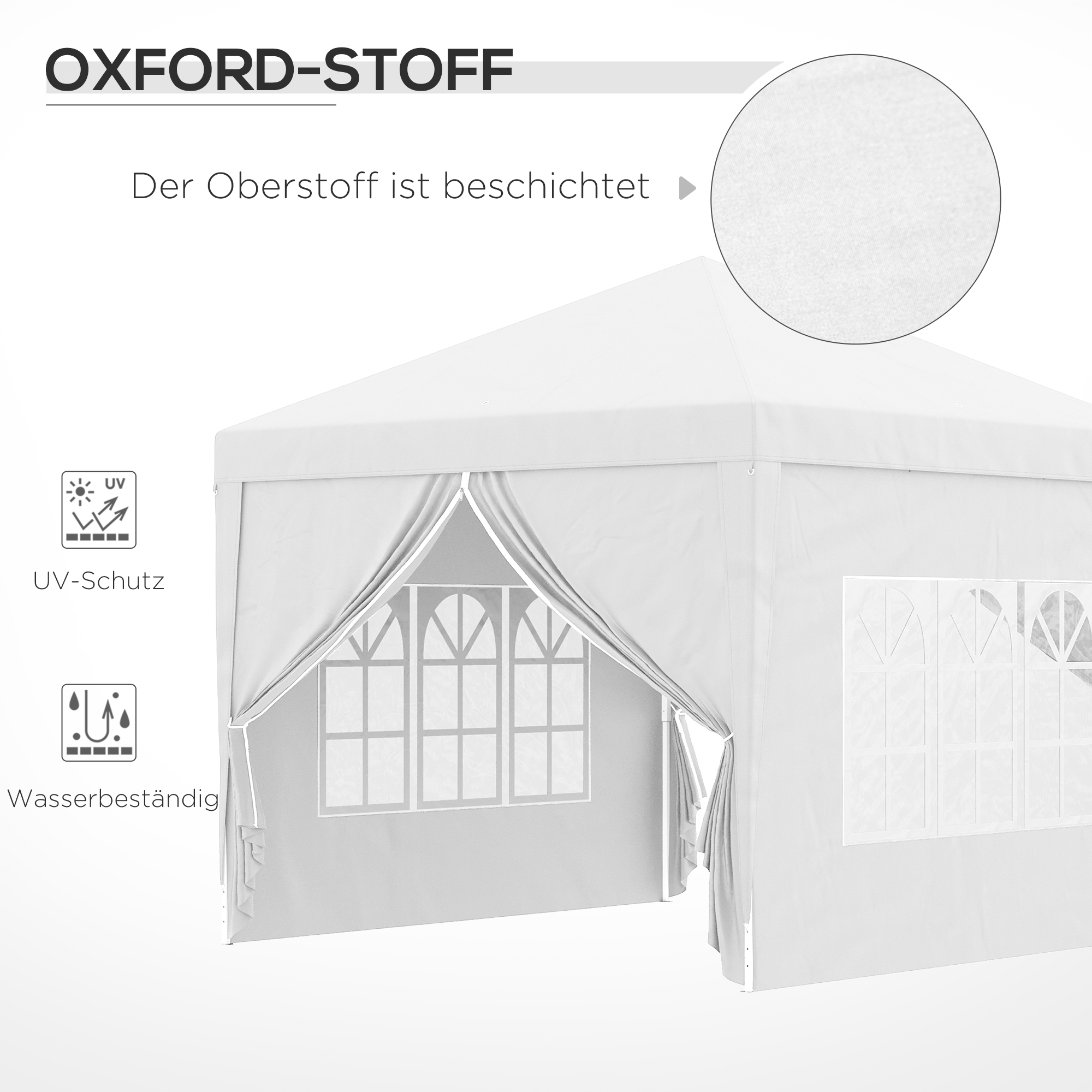 3 x 3 m Pavillon mit 4 Seitenwänden, Fenster, Festzelt mit UV-Schutz, Gartenzelt inkl. Tragetasche, Stahl, Weiß