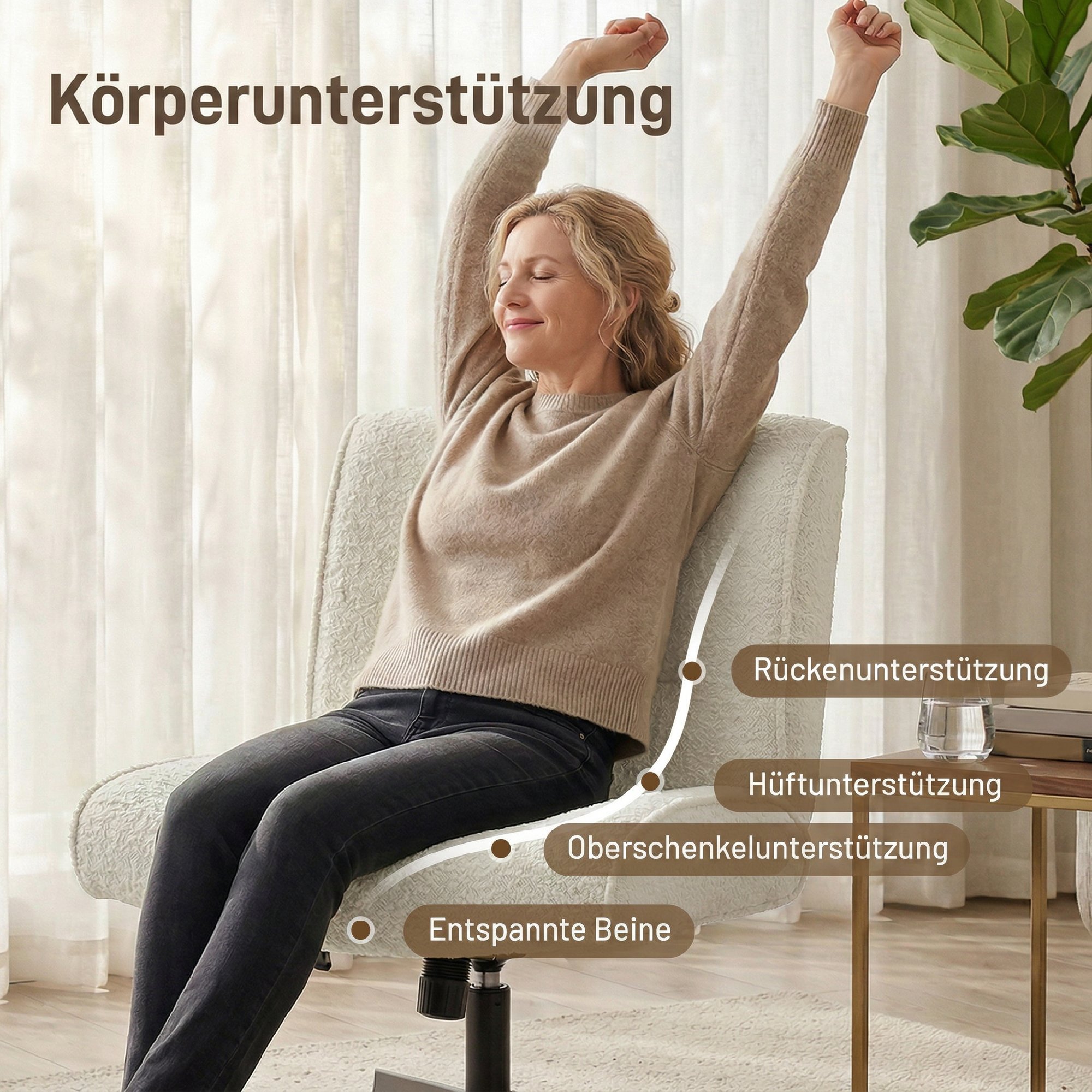 drehbarer Akzentstuhl, Samtgepolsterter Lounge-Sessel mit Höhenverstellung für Wohnzimmer, Büro, Cremeweiß