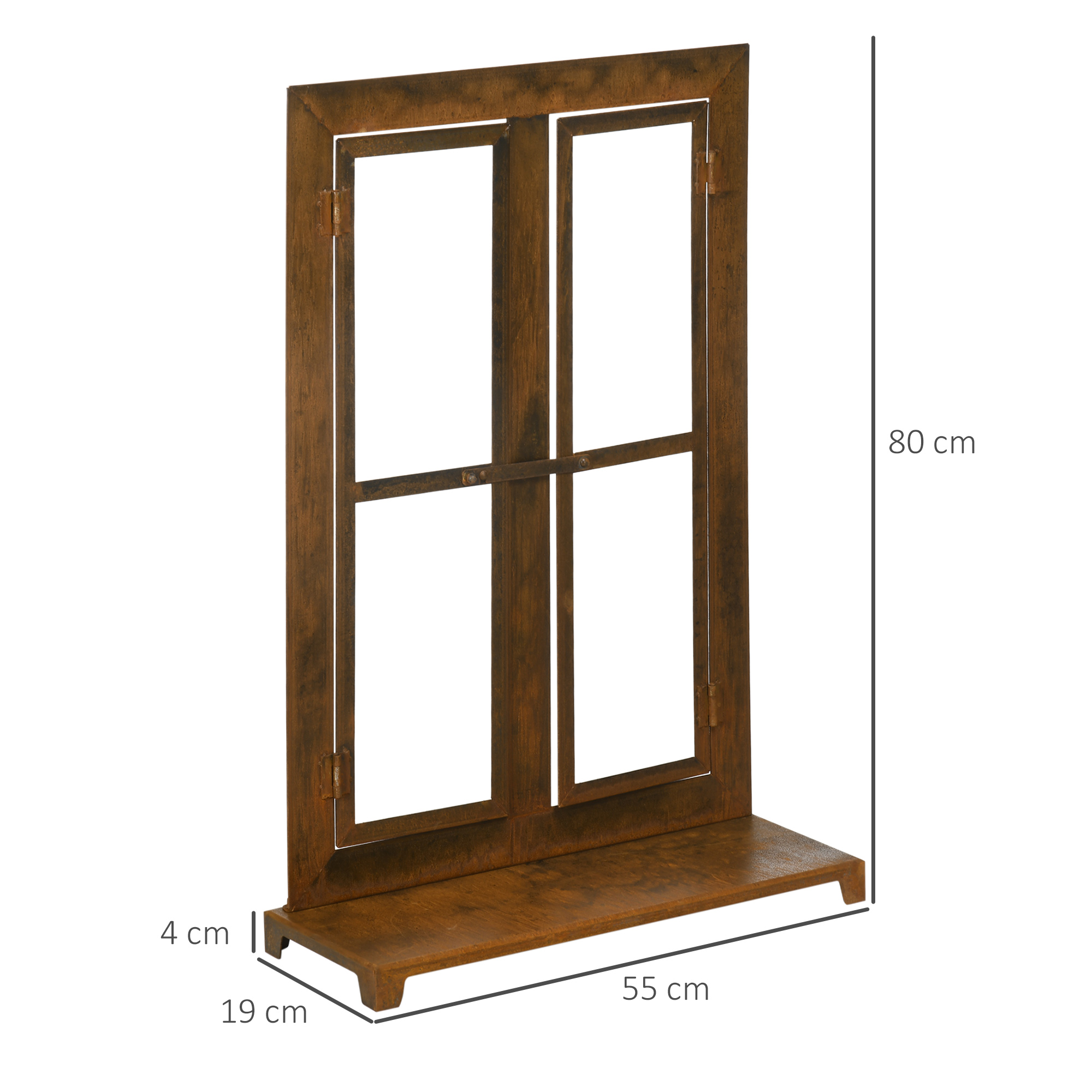 Dekorativer Fensterrahmen für den Garten, Vintage-Design, 55 cm x 19 cm x 80 cm, Metall, Braun