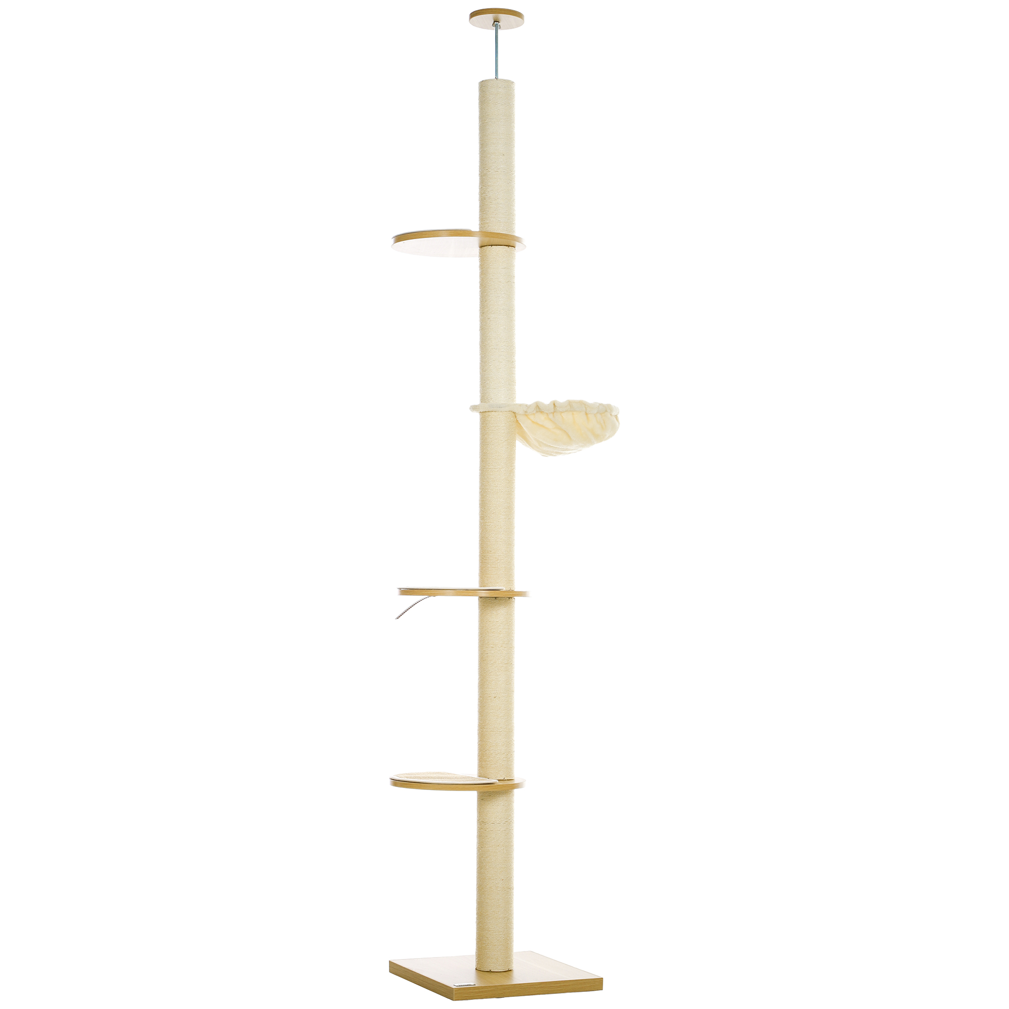 Deckenhoher Kratzbaum, Anti-Kipp-Sicherung, Sisal-Seilpfosten, Holzwerkstoff, Eiche+Cremeweiß Deckenhoher Kratzbaum, Anti-Kipp-Sicherung, Sisal-Seilpfosten, Holzwerkstoff, Eiche+Cremeweiß