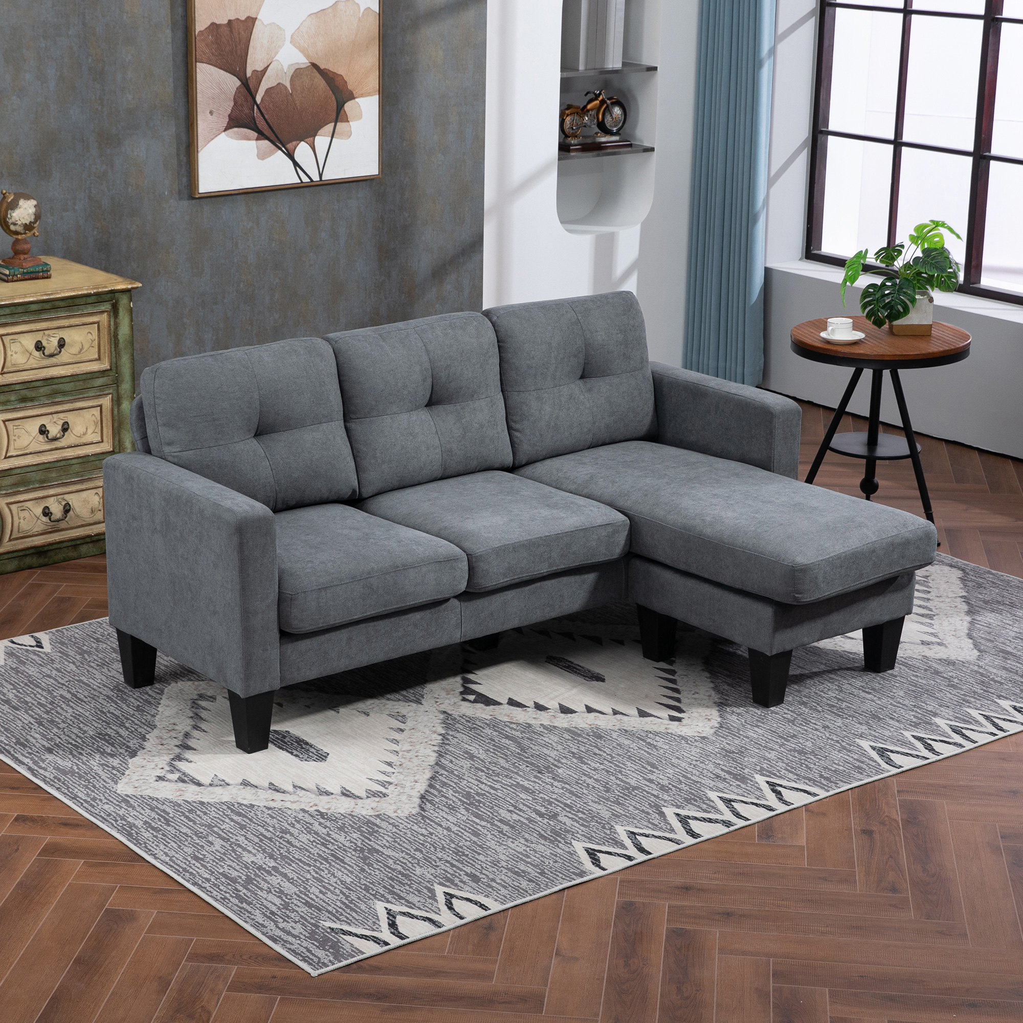 Ecksofa in L-Form, beidseitig anbringbare Chaiselongue, Polstersofa, Dunkelgrau