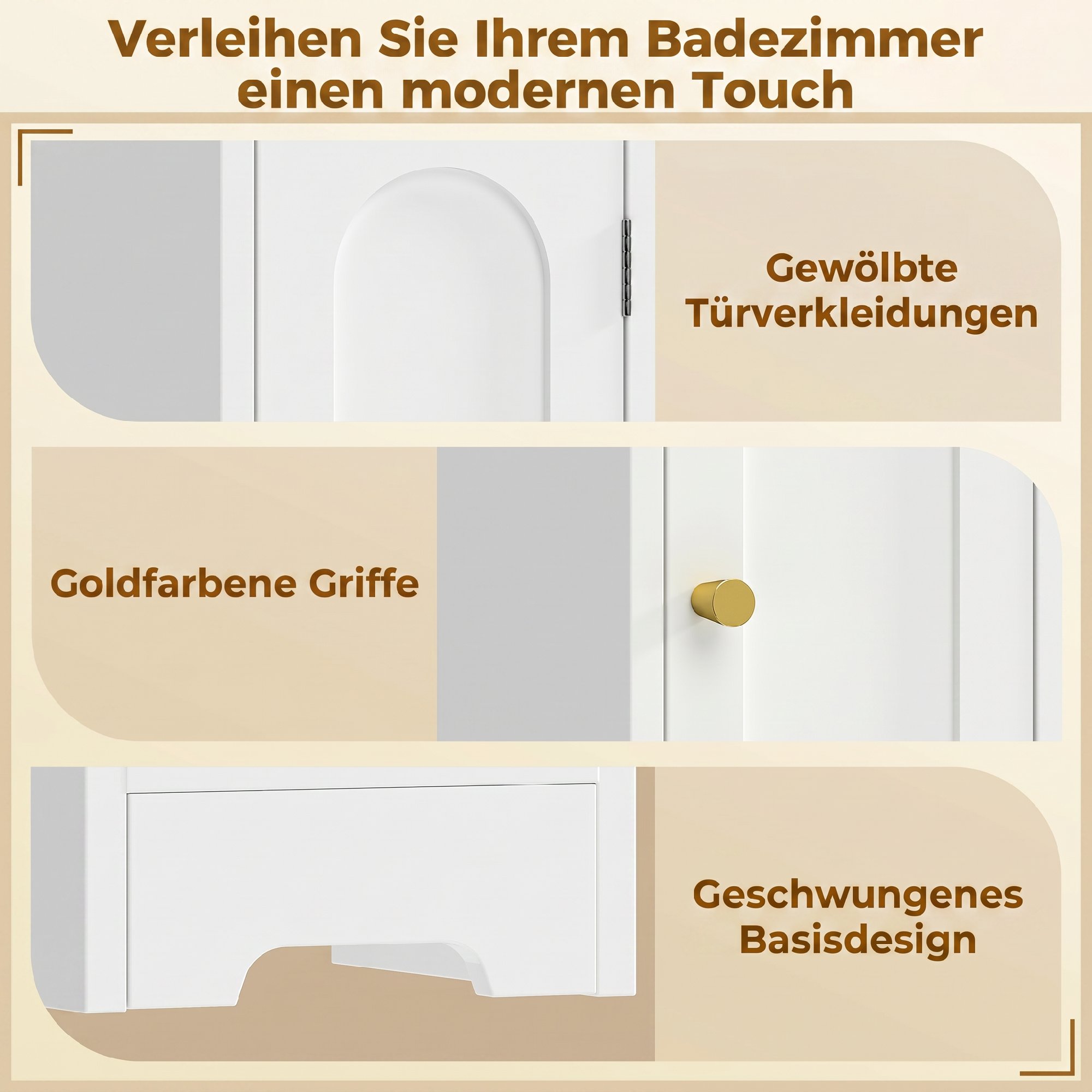 Badezimmerschrank schmaler Badschrank mit Schublade gewölbten Türen offenem Fach verstellbare Ablage 20x20x185 cm Weiß