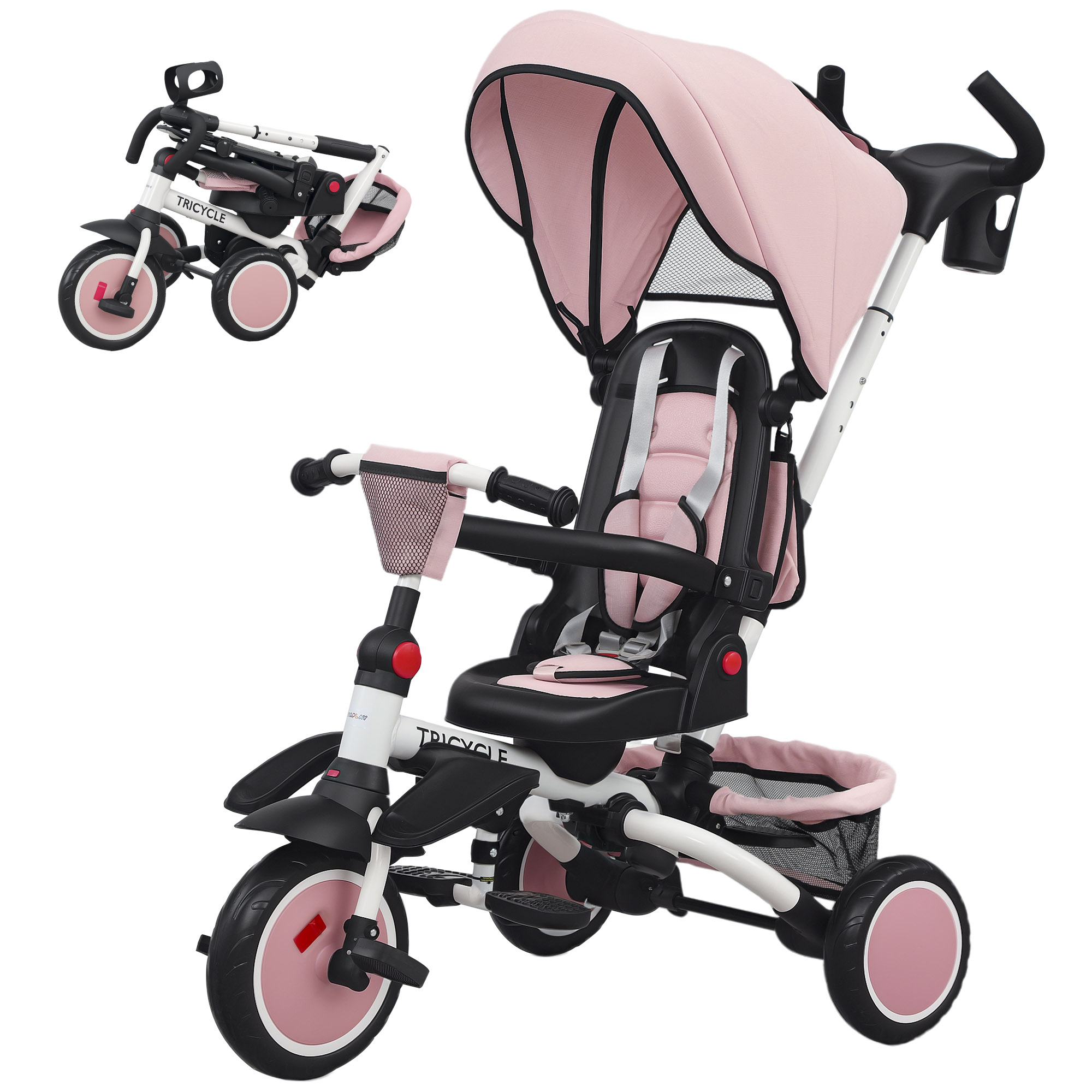 Kinderdreirad, 6-in-1 Buggy für Kleinkinder, mit Schiebegriff, verstellbarer Sitz, faltbares Design, Sicherheitsnetz Kinderdreirad, 6-in-1 Buggy für Kleinkinder, mit Schiebegriff, verstellbarer Sitz, faltbares Design, Sicherheitsnetz