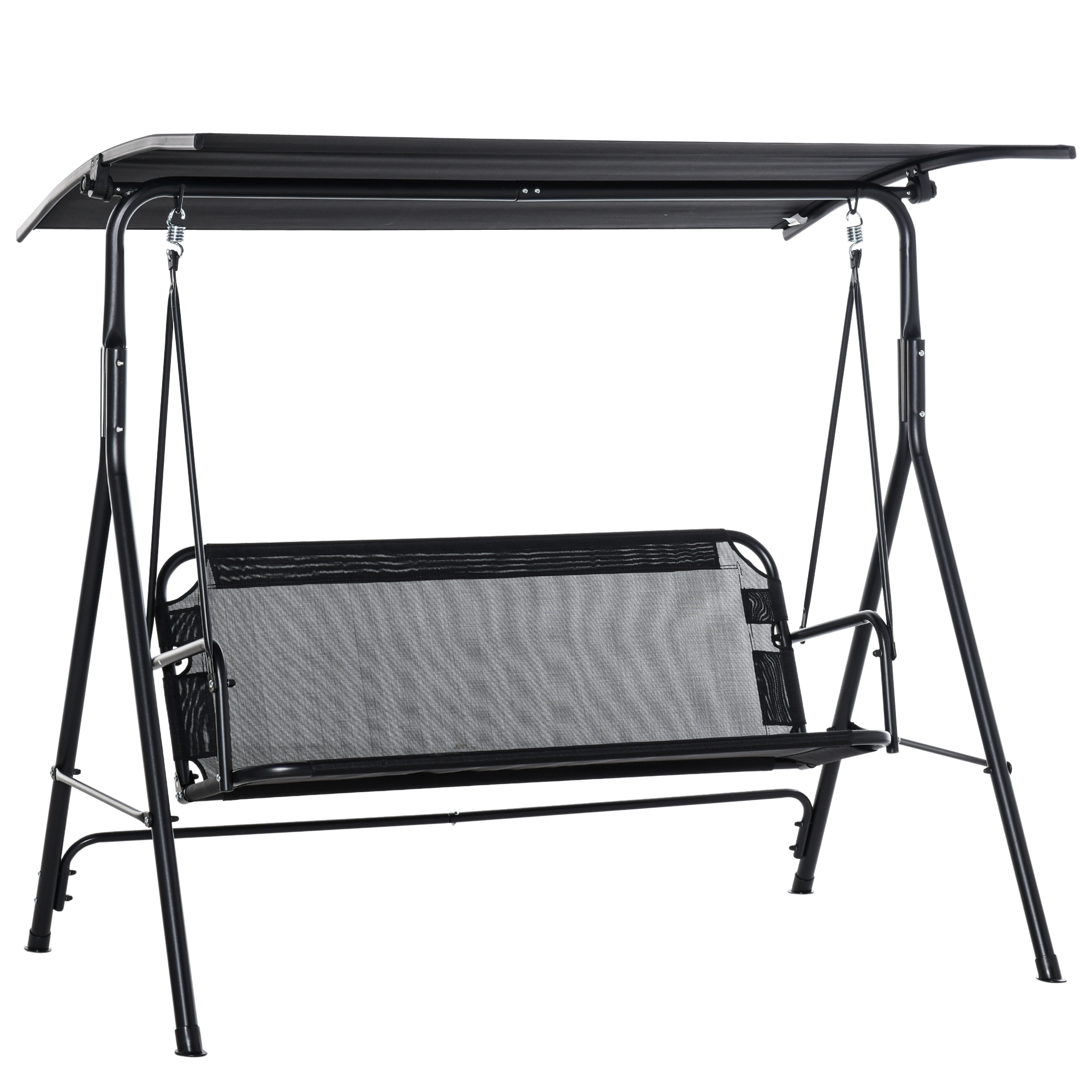2-Sitzer Hollywoodschaukel Outdoor Gartenliege UV-beständig Hochwertiges Metallrohr winkeleinstellbar Schwarz