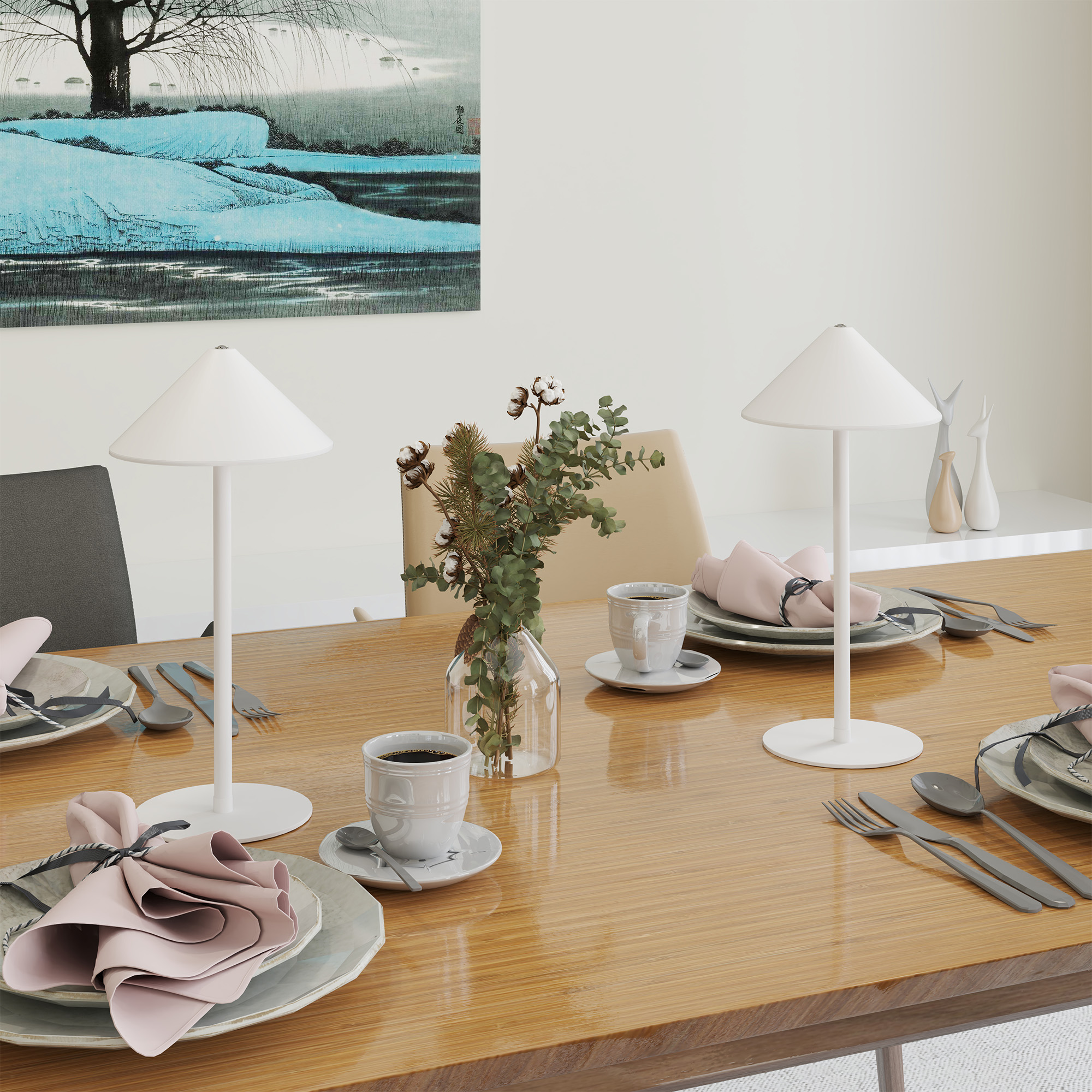 LED-Tischlampe mit USB-Kabel, Touchschalter, Metall, wiederaufladbar, Weiß