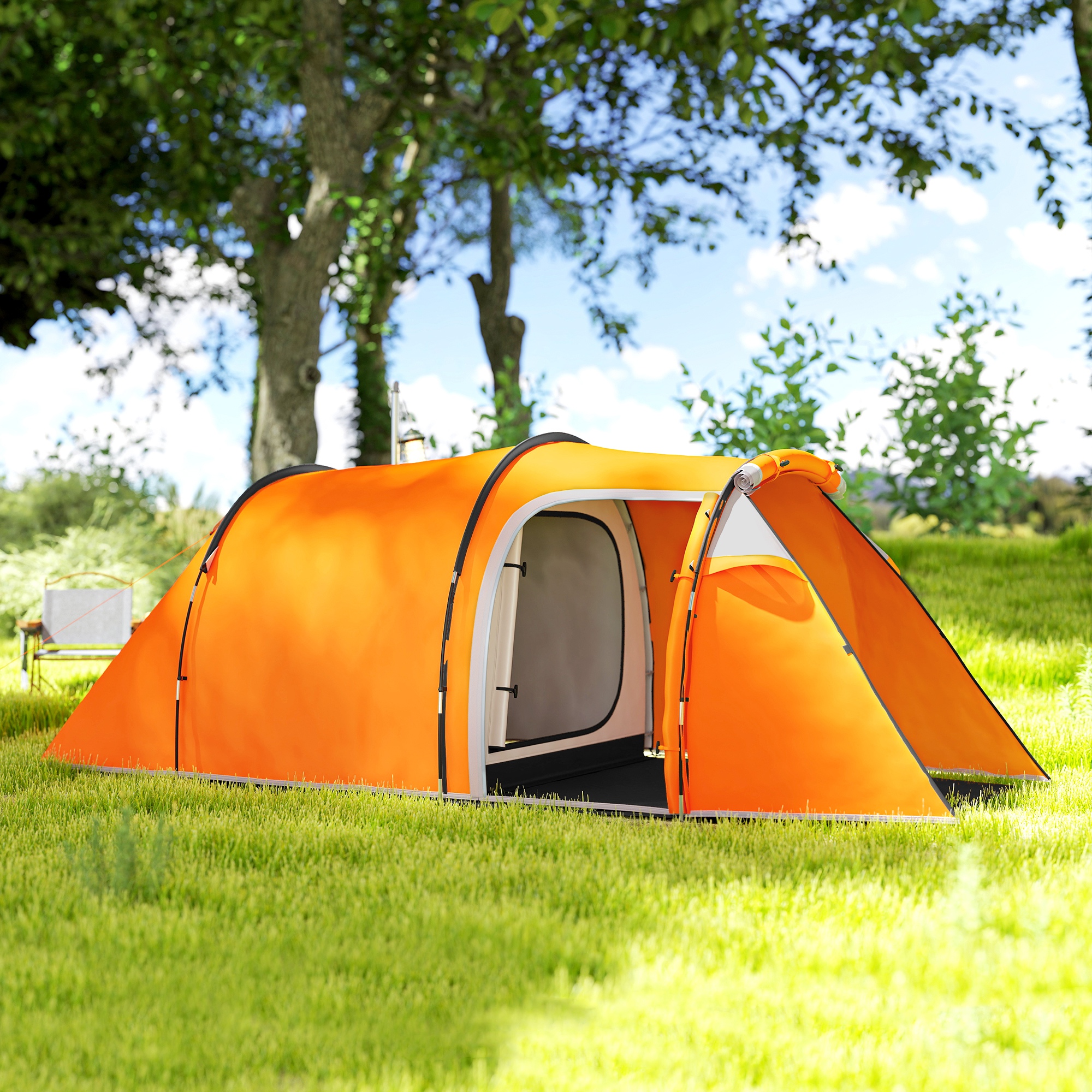 Tunnelzelt für 2-3 Personen, Campingzelt mit Vorraum Lampenhaken 2000mm Wassersäule Orange