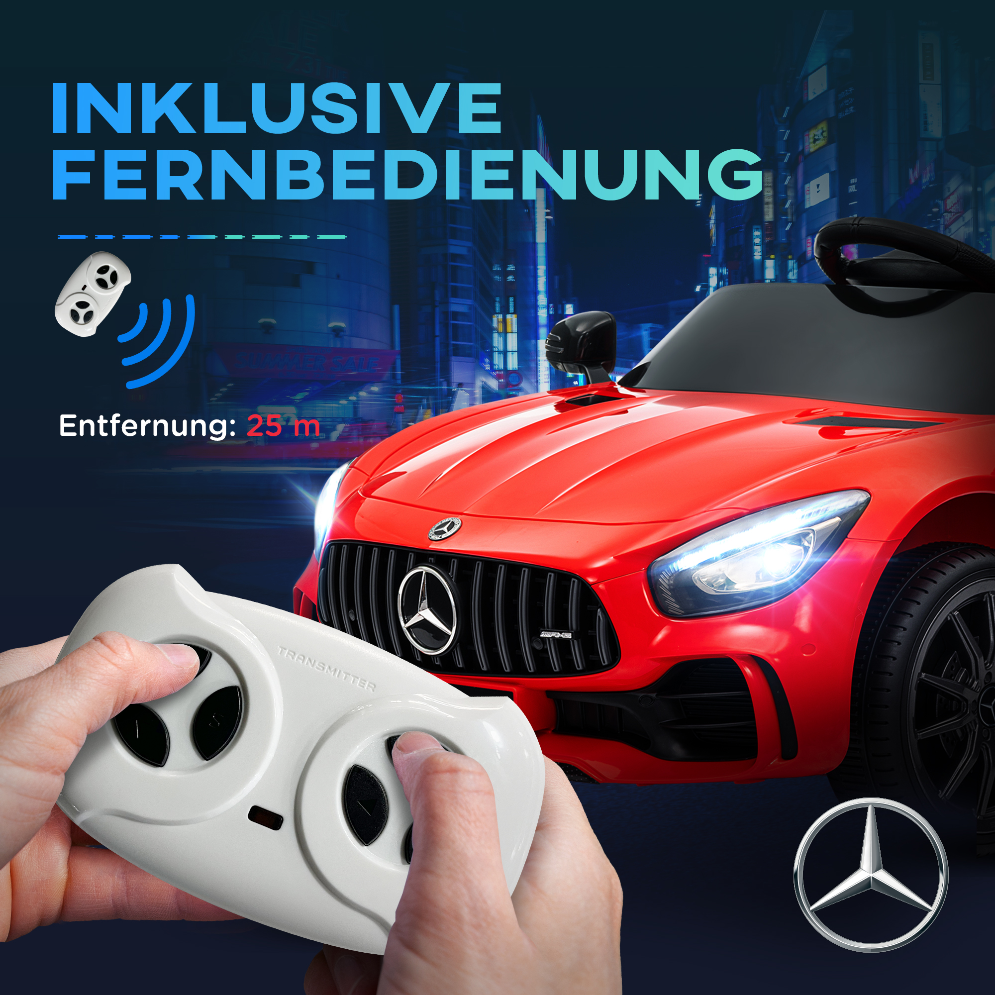 Elektro-Kinderauto, Mercedes, 3-5 km/h, Fernbedienung, Licht & Musik, Rot