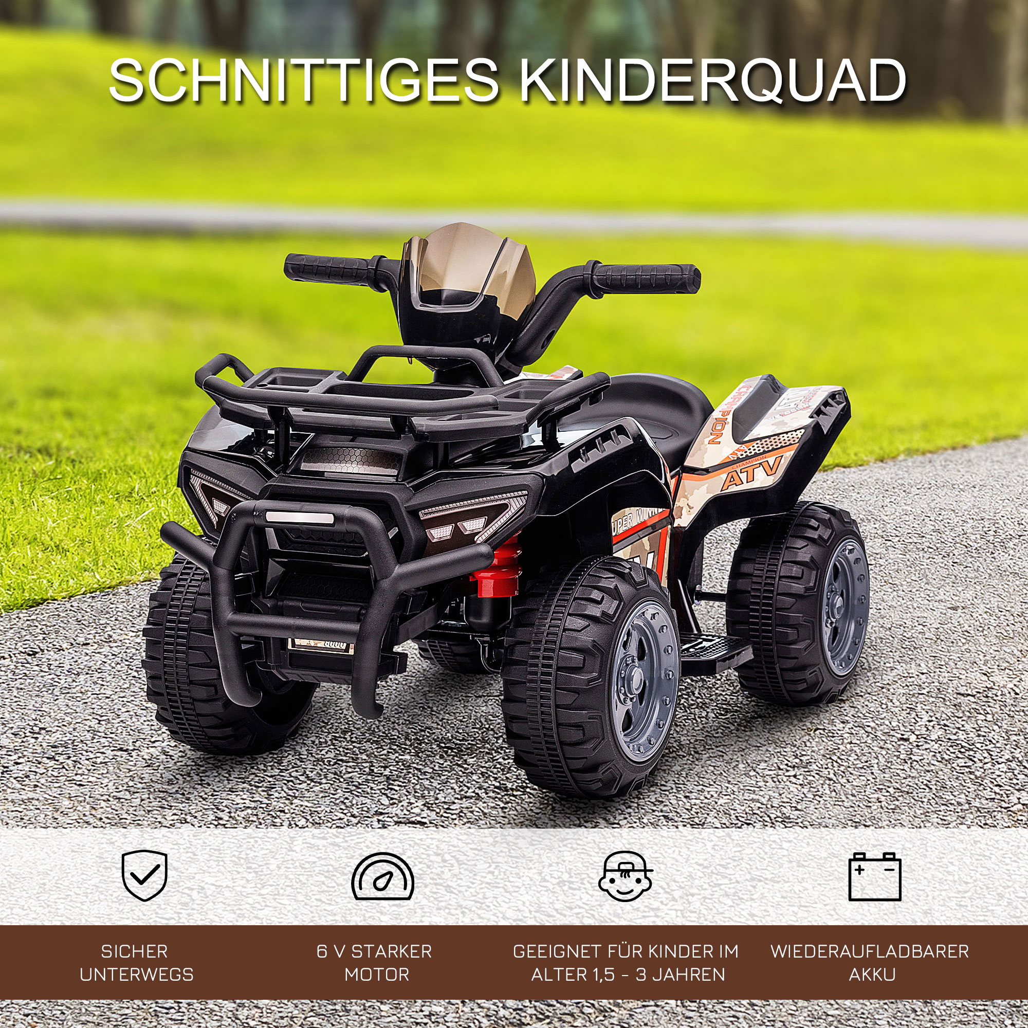 Kinder Quad Elektro 6V Kinderquad mit Vorwärtsfunktion, Musik, Elektro-Quad für Kinder 1,5-3 Jahre Schwarz