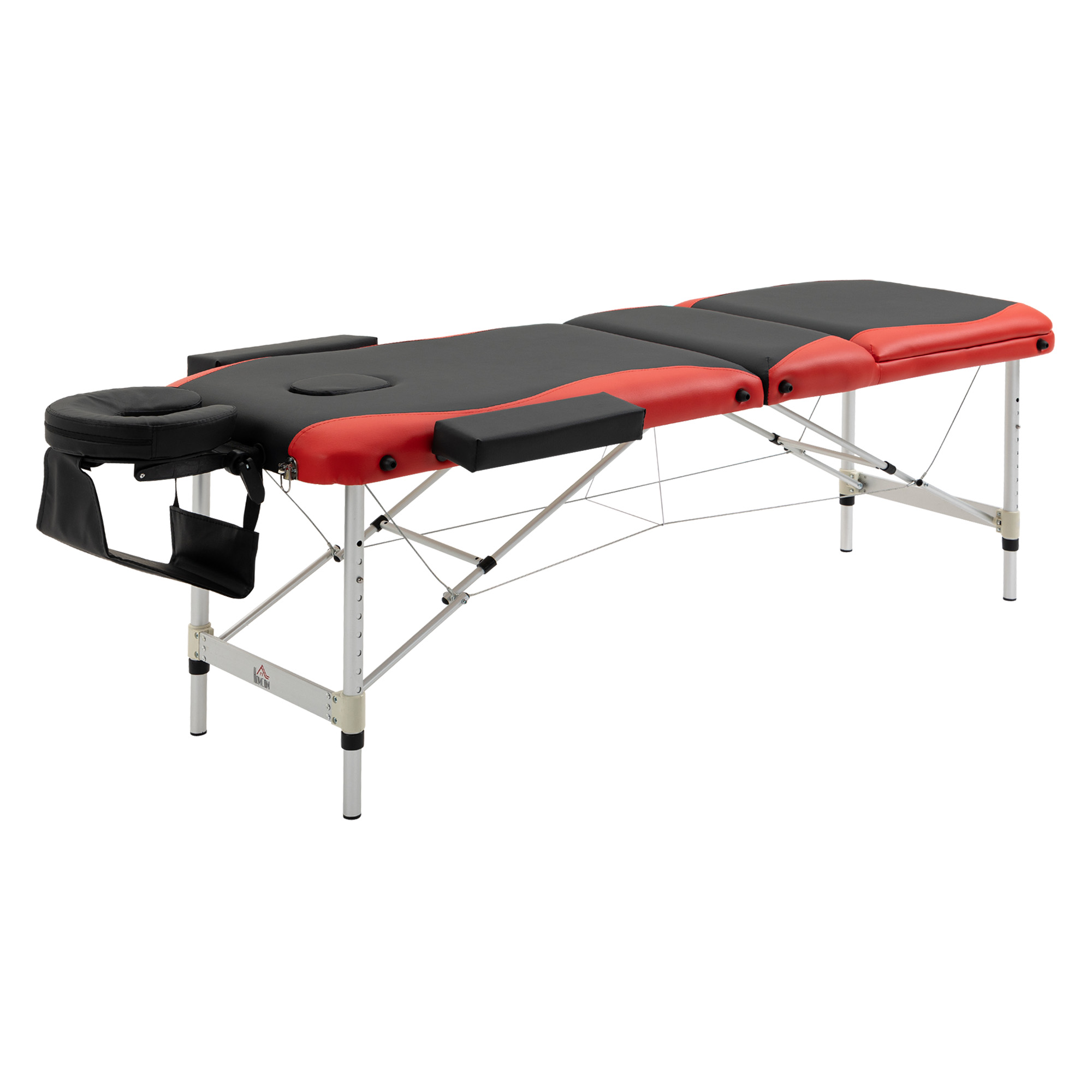 mobile Massageliege 3 Zonen klappbar Massagetisch mit Kopfstütze Armlehne Tragetasche höhenverstellbare Aluminium Massagebett tragbar inkl. Zubehör Massagebank bis 225 kg Belast Rot
