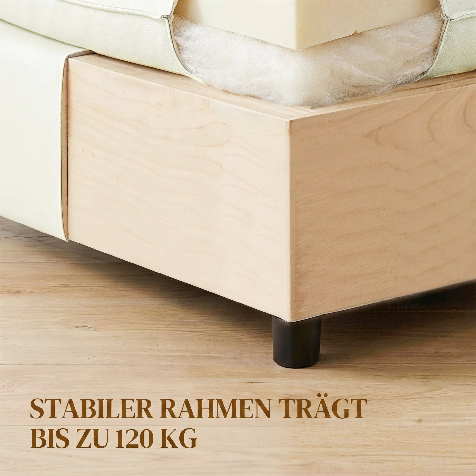 Fußhocker moderner Stoff-Ottomane mit Kunststoffbeinen für Wohnzimmer und Schlafzimmer, 75 cm, Cremeweiß
