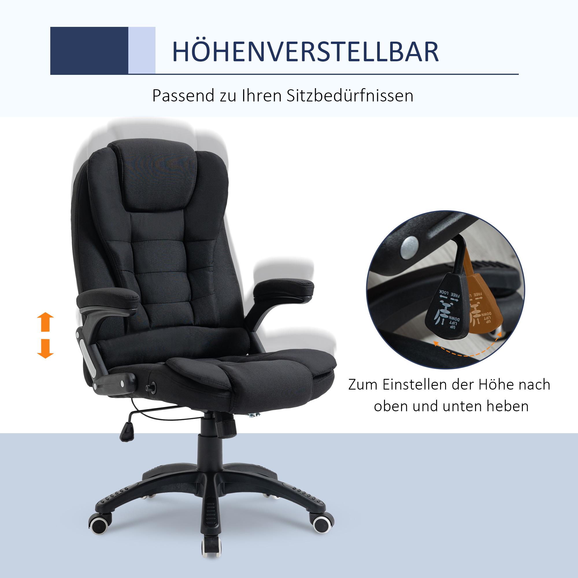 Bürostuhl Computerstuhl entspanntes Hinlegen höhenverstellbarer Schreibtischstuhl  ergonomisch 360° Schaumstoff Kunststoff-Kunststoff leinenartiges Polyester Schwarz 65 x 72 x 100-120 cm