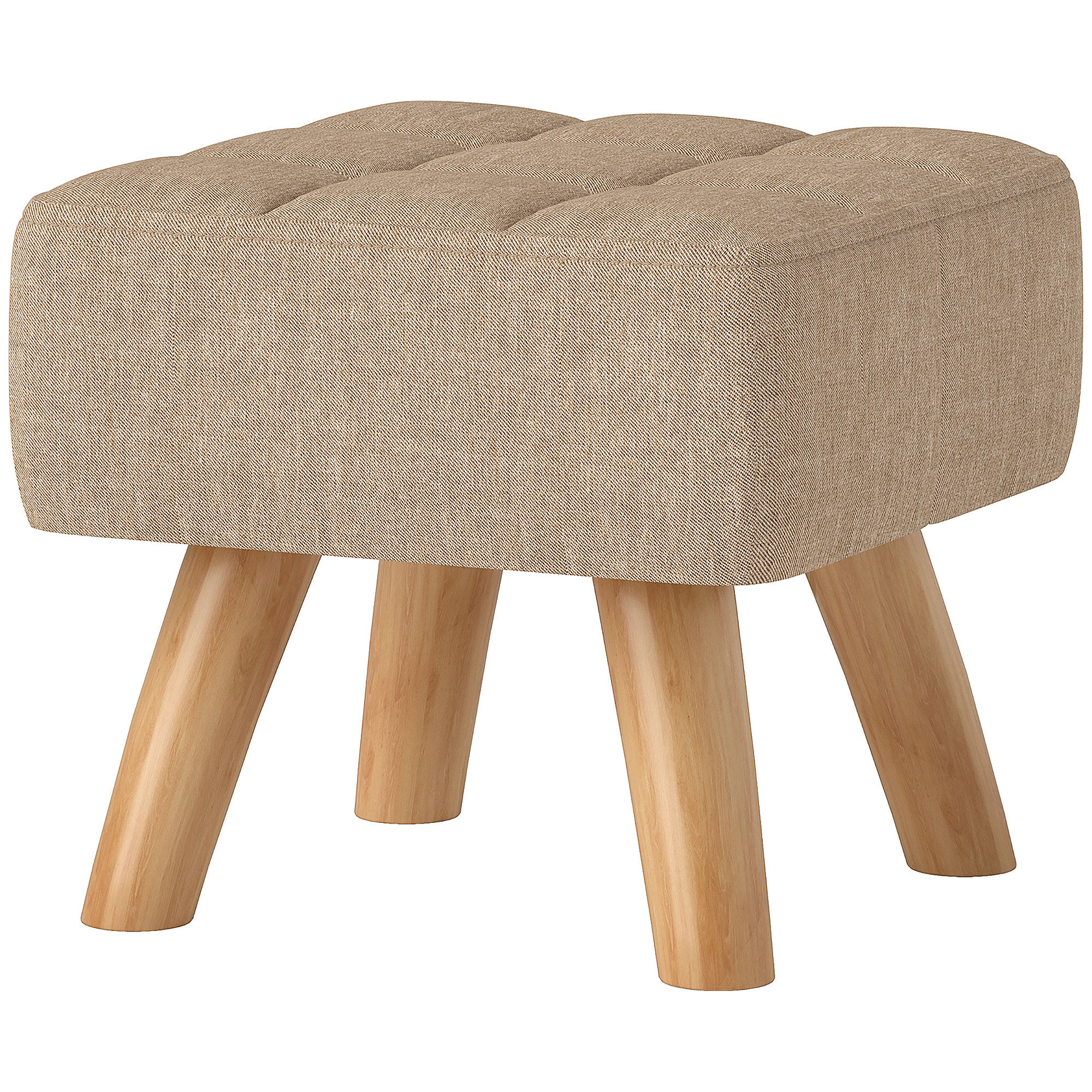 Fußhocker mit Polsterung, Leinenoptik, Holzbeine, bis 110 kg belastbar, Braun