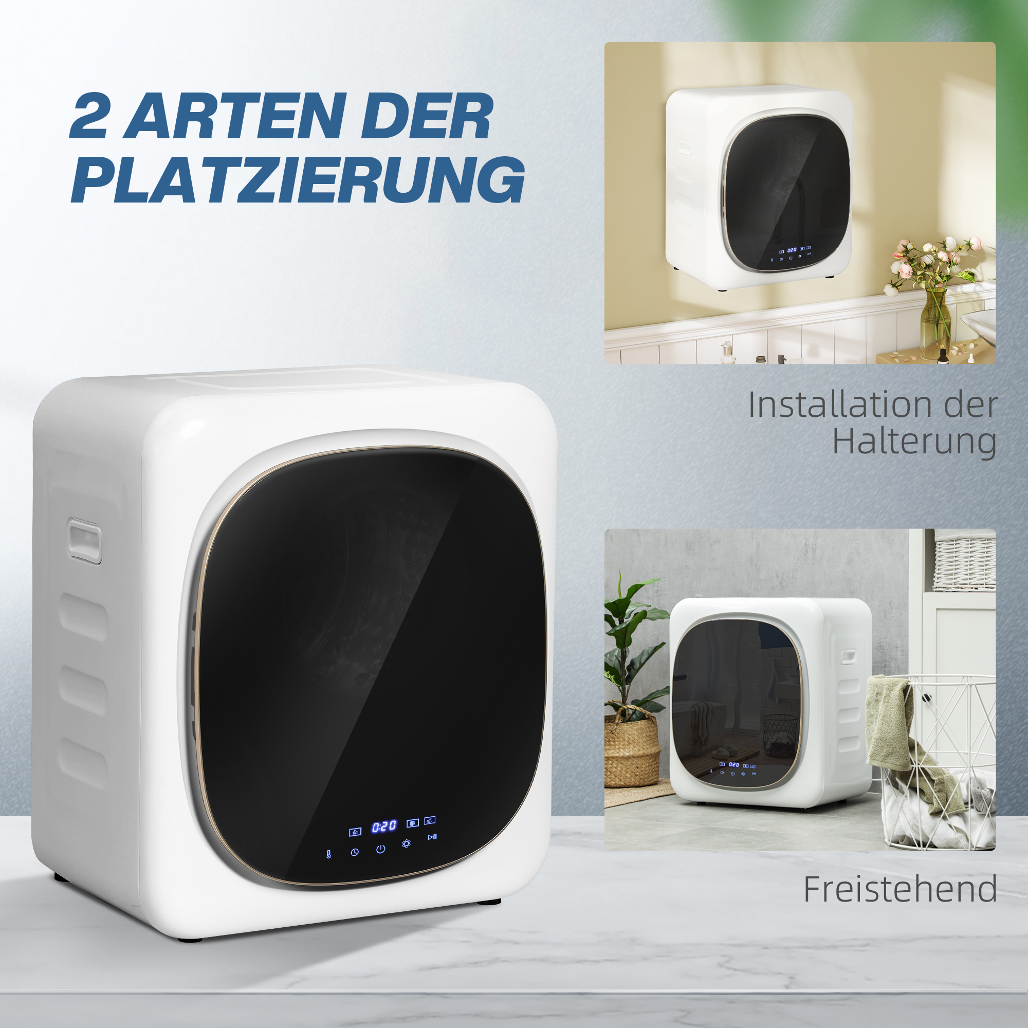 Wäschetrockner mit UV-Desinfektion, kompakte Bauweise, 4 kg Kapazität, Edelstahl, Weiß