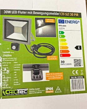 LED-Fluter SlimLine "CTF-SLT30 PIR", 30W, IP44, 2960lm, 4200K, Bewegungsmelde