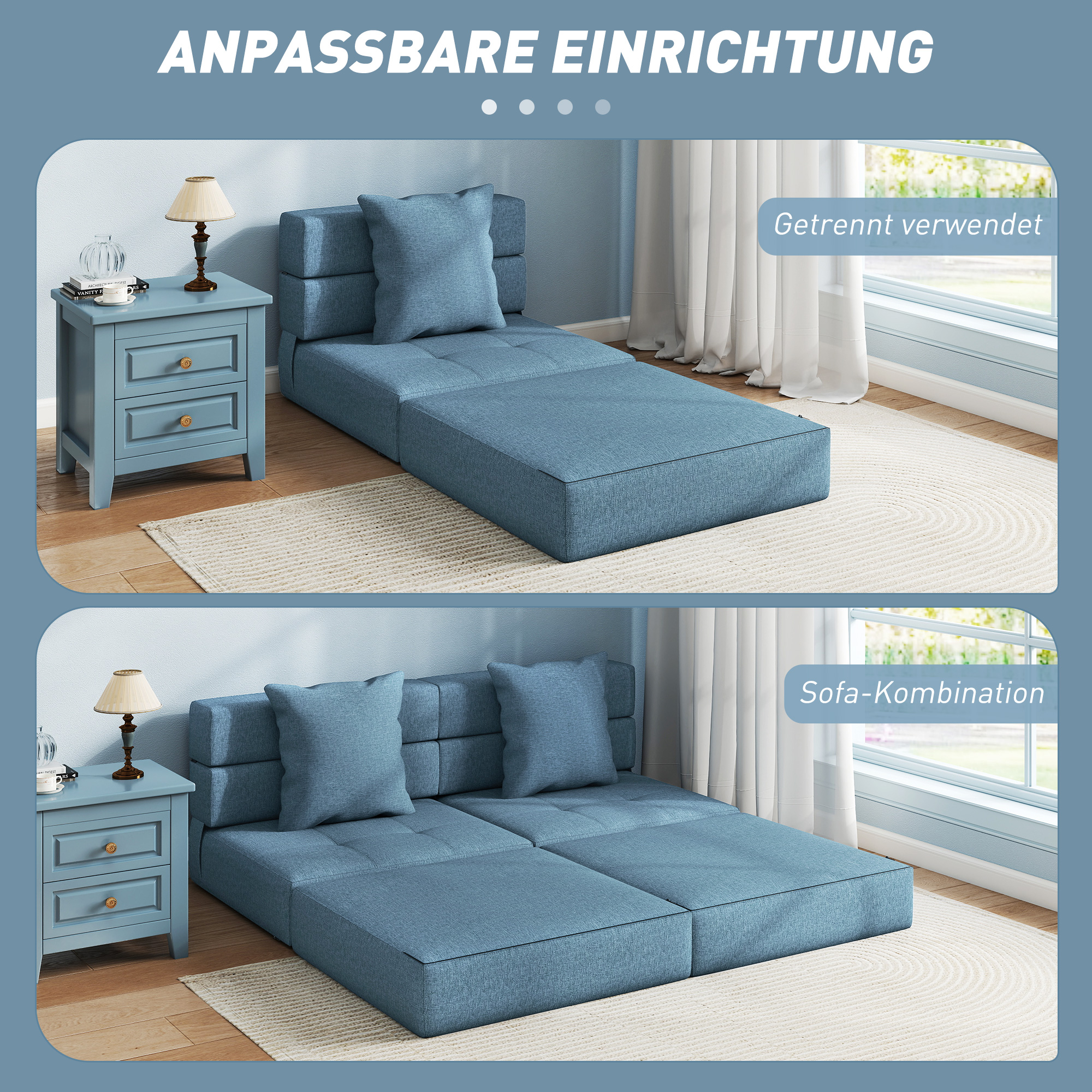 Schlafsessel Relaxsessel Gästebett. abnehmbarer Bezug, 70 cm x 70 cm x 61 cm, Dunkelblau