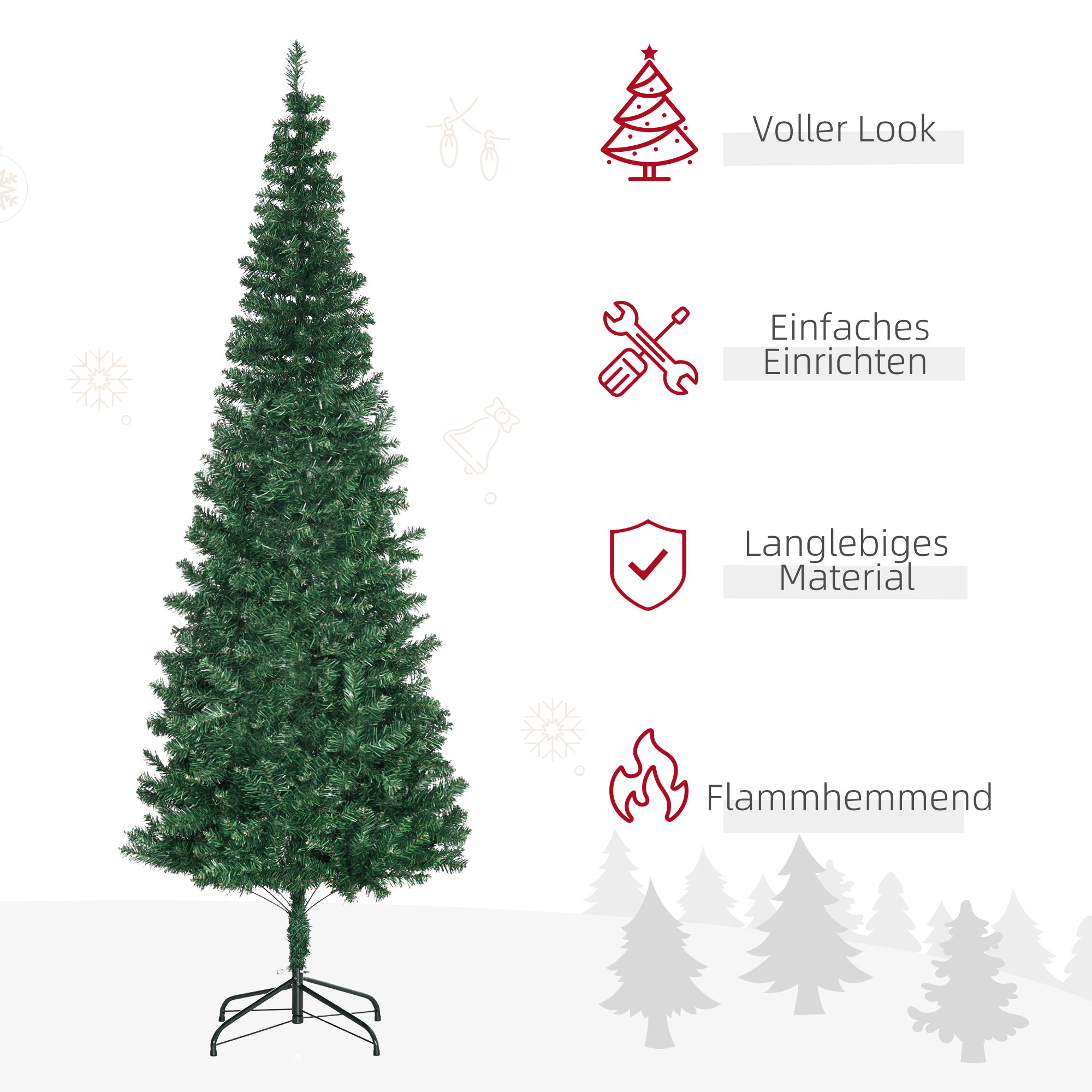 Weihnachtsbaum Kunsttanne künstlicher Christbaum, inkl. Standfuß, LED´s, 2,1 m, 1 Weihnachtsstern, Grün
