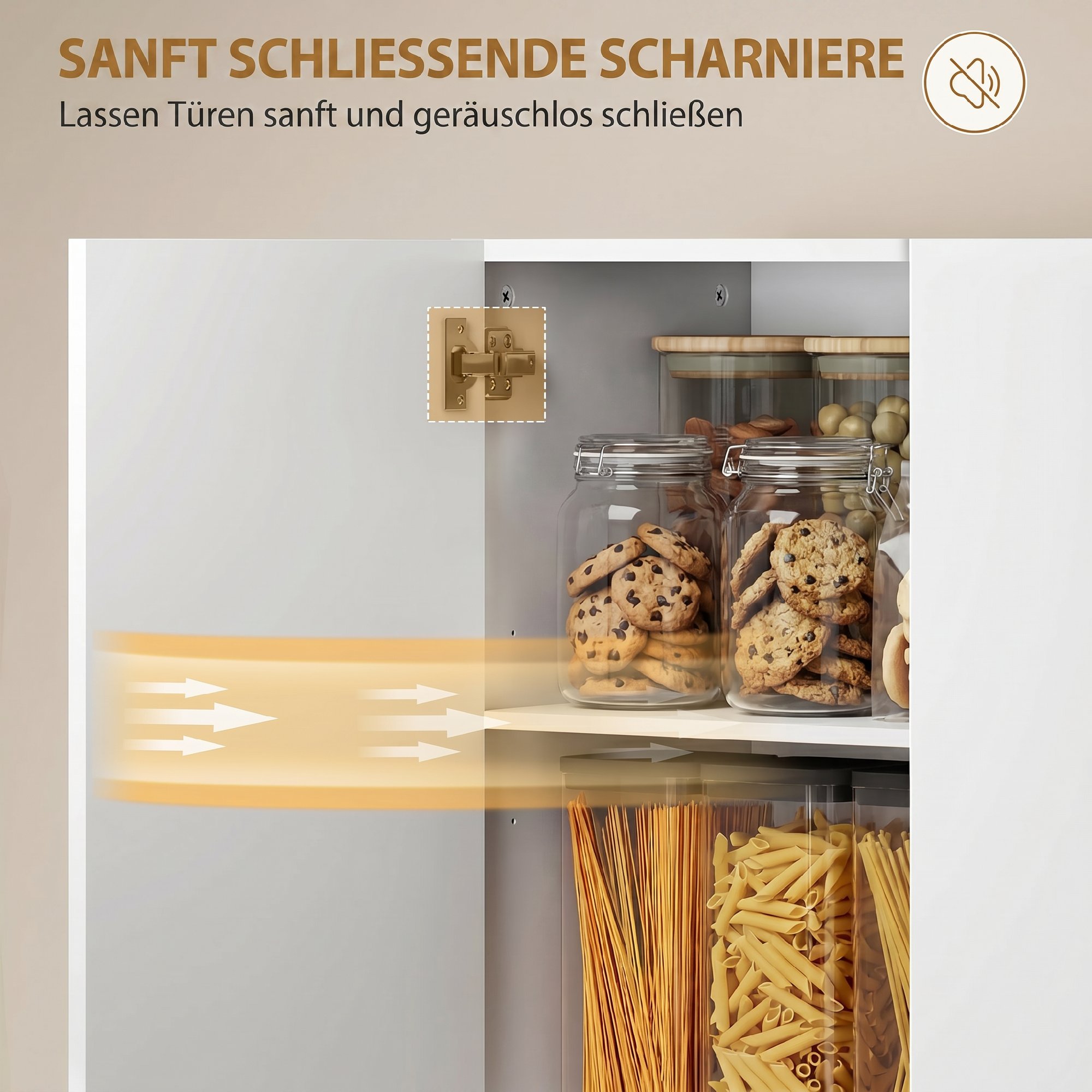 180 cm Hoher Küchenschrank, Vorratsschrank mit Soft-Close-Türen und Verstellbaren Regalen, Hochglanz Weiß
