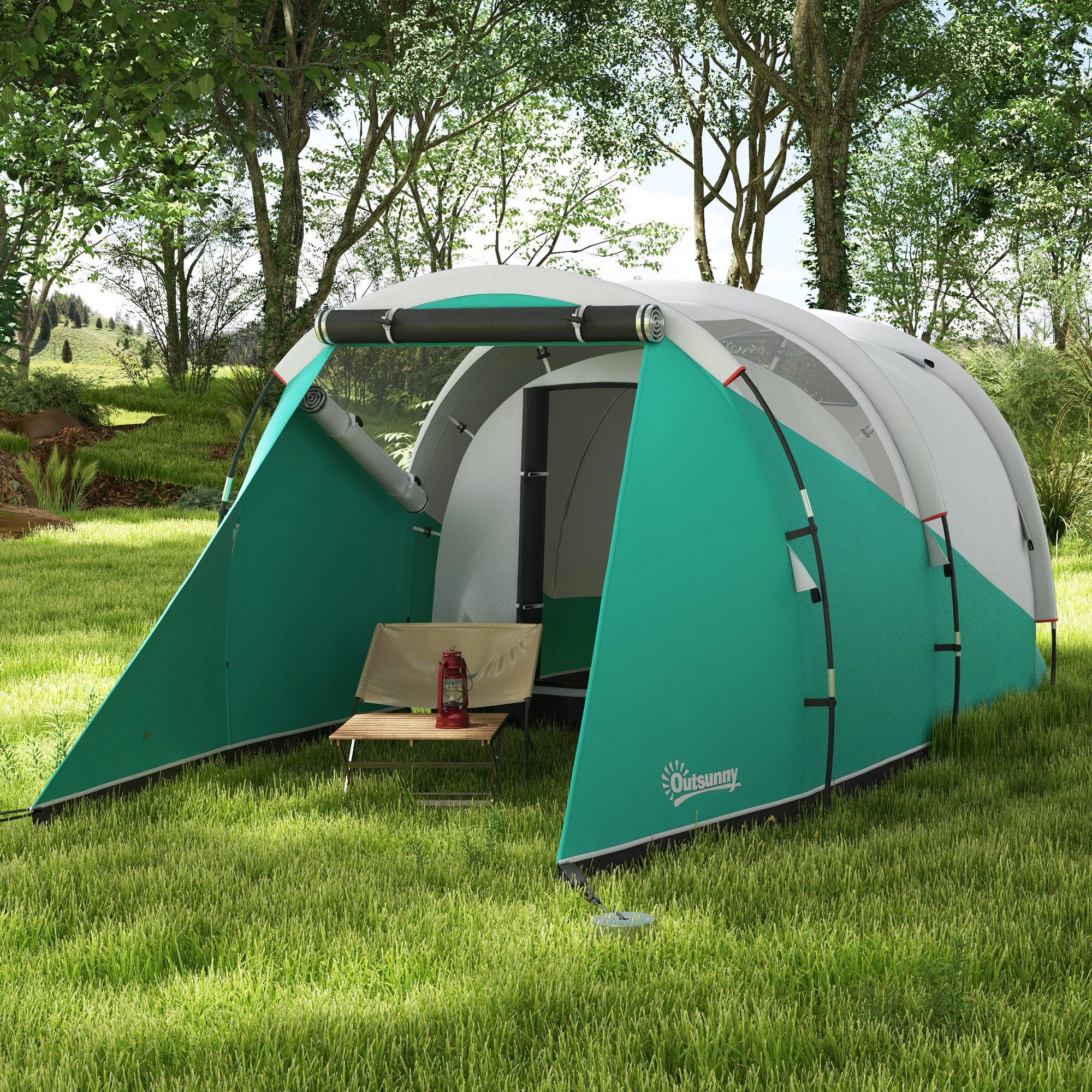 Campingzelt für 3 Personen, separate Wohn- & Schlafräume, 460L x 260B x 190H cm, Grün