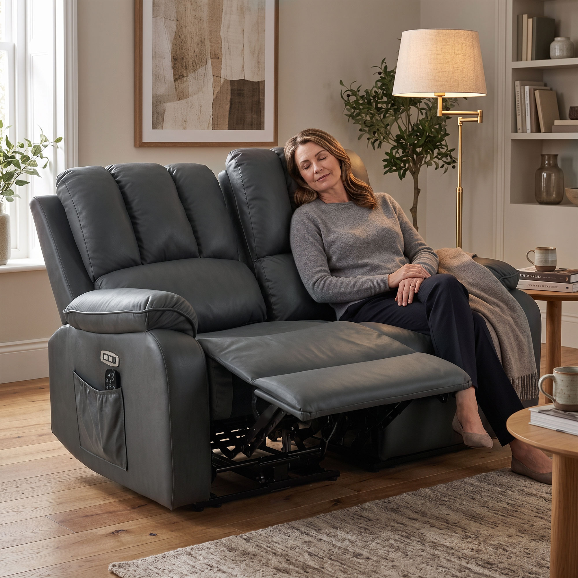 2-Sitzer elektrisches Relaxsofa aus Leathaire mit Massage- und Heizfunktion, 2 Fernbedienungen, USB-/USB-C-Anschlüssen