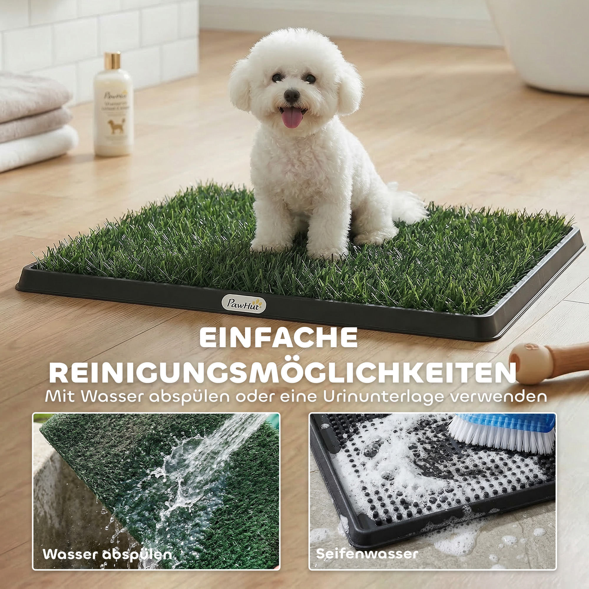 Hundetoilette 63 x 50,5 cm Hundeklo mit 2 Kunstrasen waschbar Welpentoilette für Hunde für Balkon Zuhause Schwarz+Grün