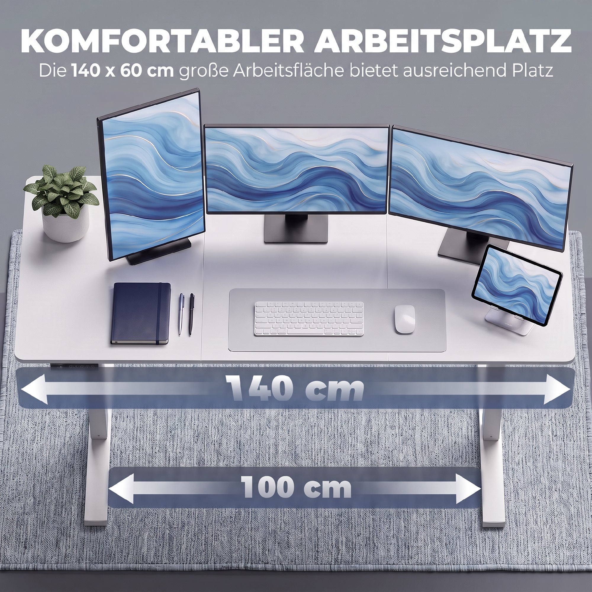 höhenverstellbarer Schreibtisch mit Memory-Funktion, 2 Kabeldurchlässen und LED-Display, Sitz-Steh-Schreibtisch, Weiß