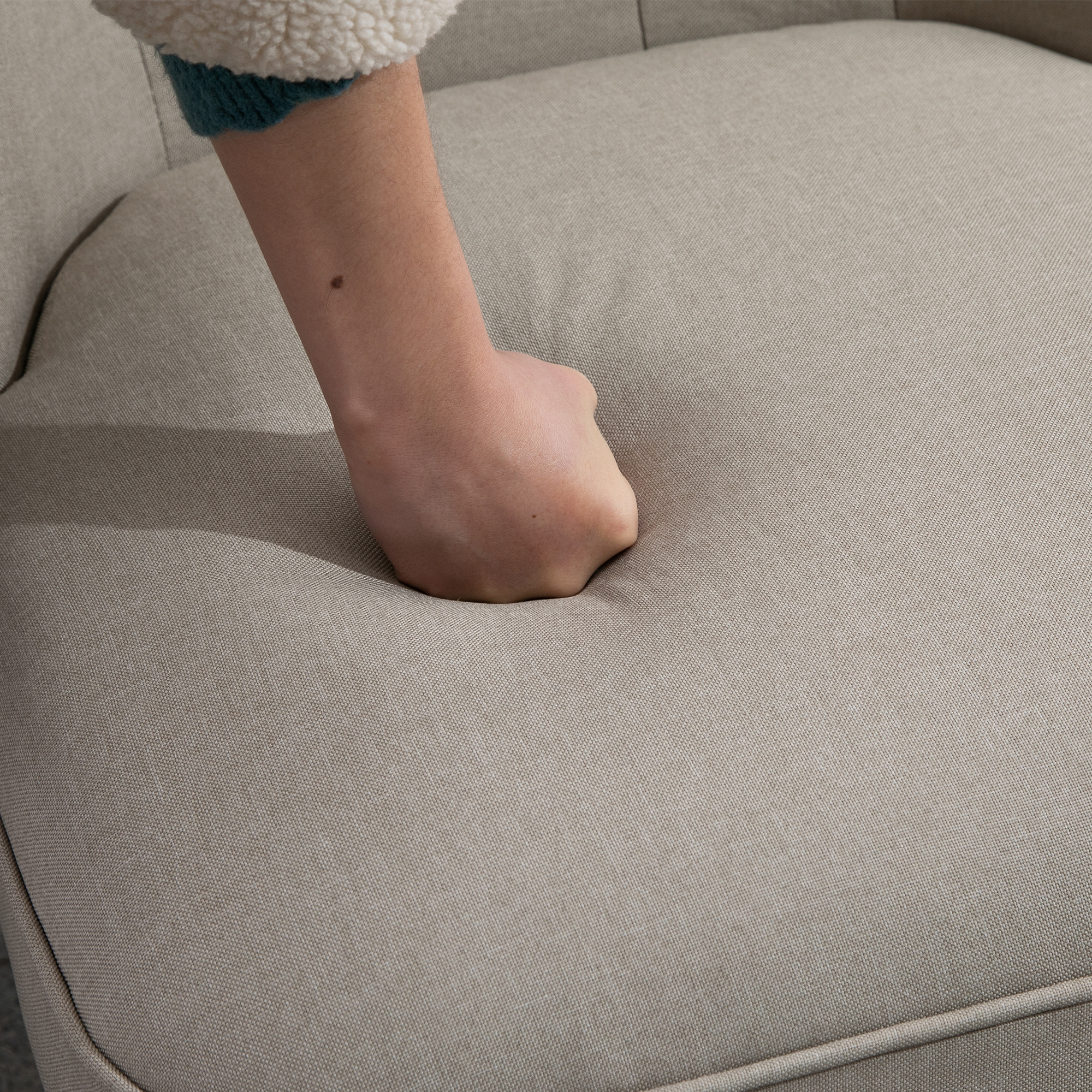 Relaxsessel Vintage Ruhesessel Relaxstuhl Polstersessel Esszimmerstuhl Leinenbezug Holzgestell Beige+Schwarz 67 x 67 x 78 cm