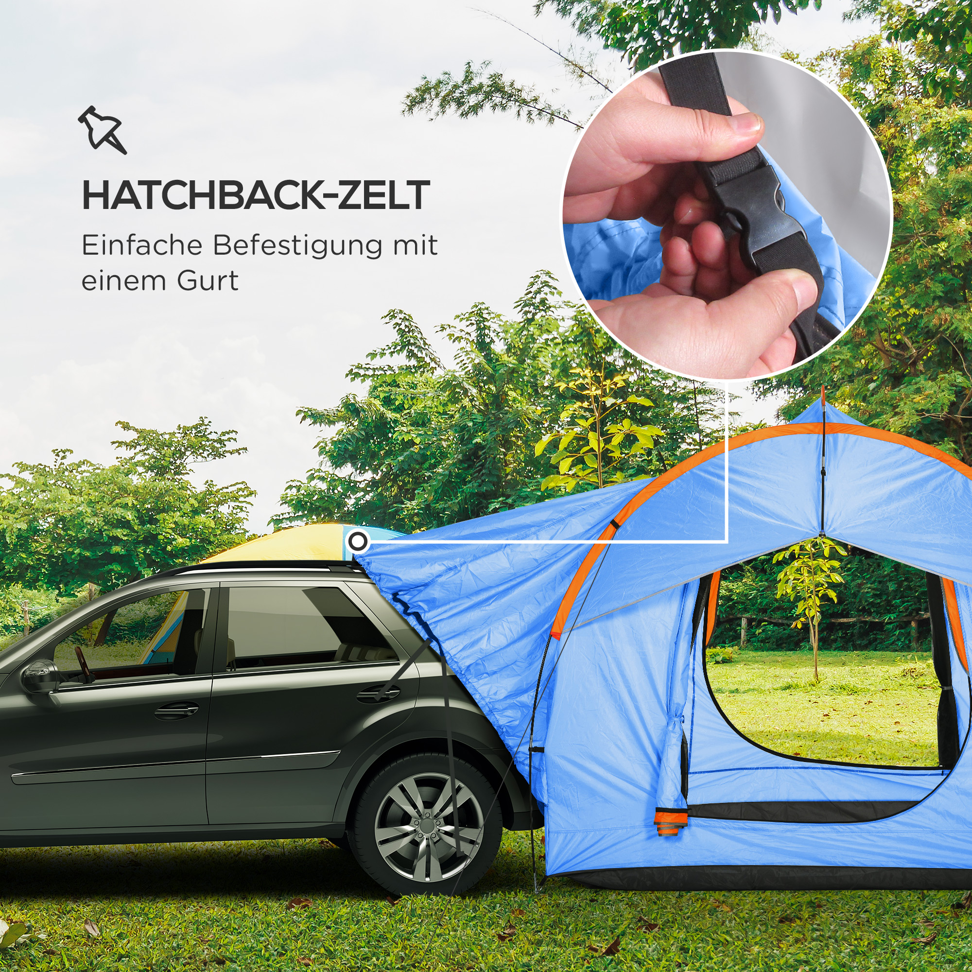 Autozelt Campingzelt, 3 Türen, wetterbeständig, 239cm x 210cm x 210cm, Orange + Blau
