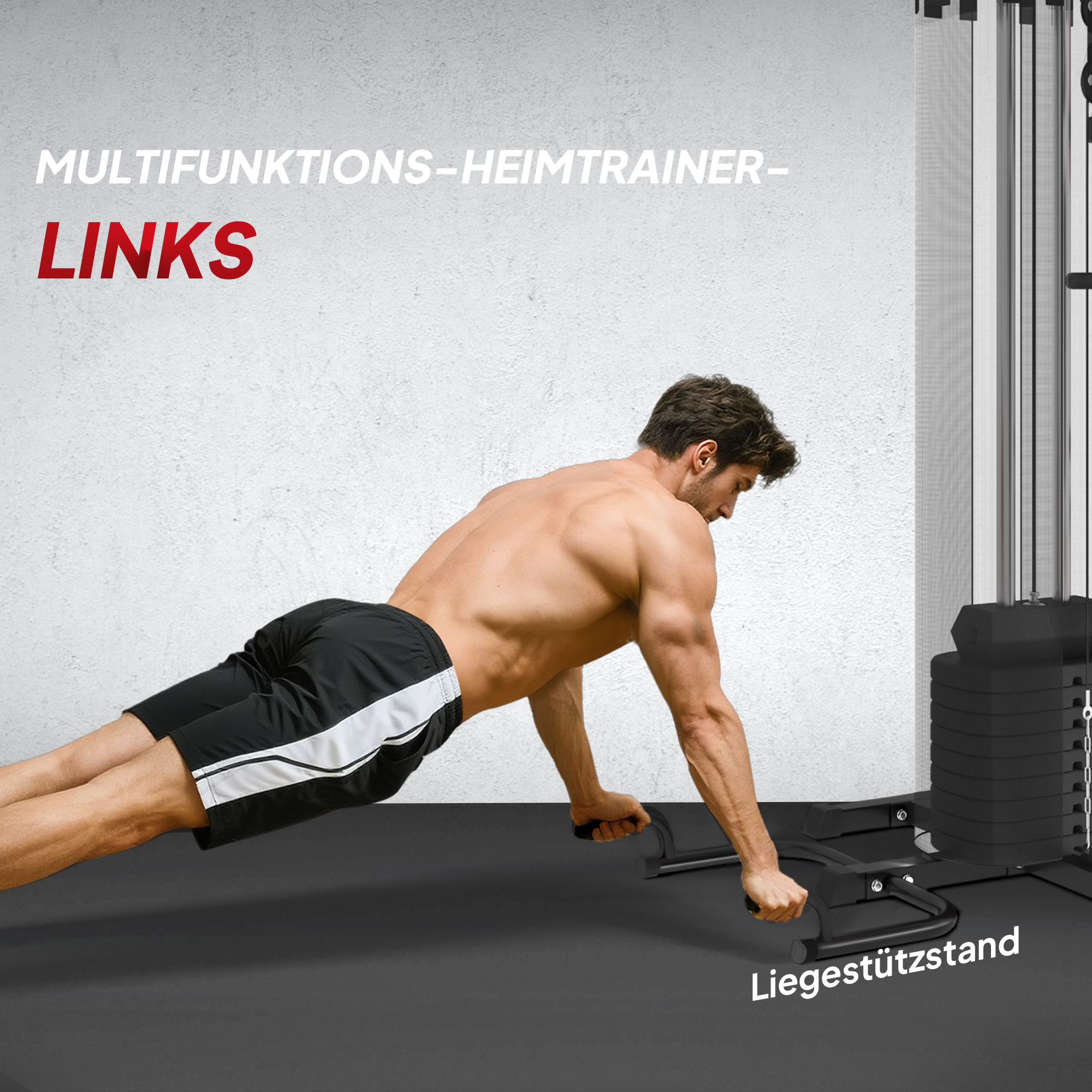 Mehrzweck-Trainingsstation mit 65 kg Gewichtsblock, verstellbar, fürs Heimtraining, Stahl, Kunstleder