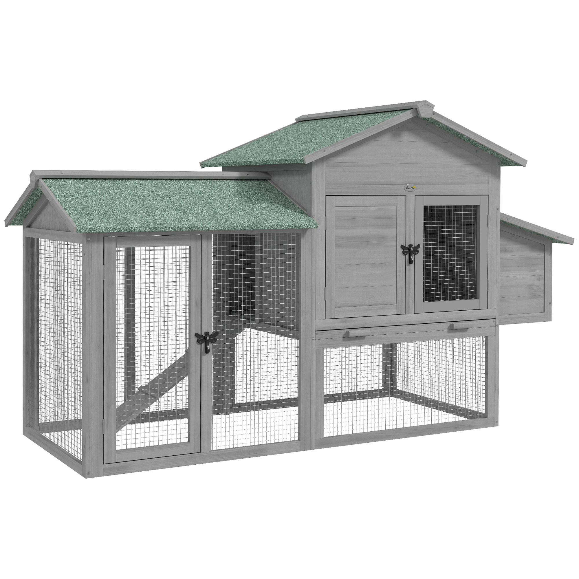 Hühnerstall Holz Hühnerhaus mit Freilaufgehege Nistkasten Rampe herausziehbarem Tablett für 2-4 Hühner 168x75x103cm Grau