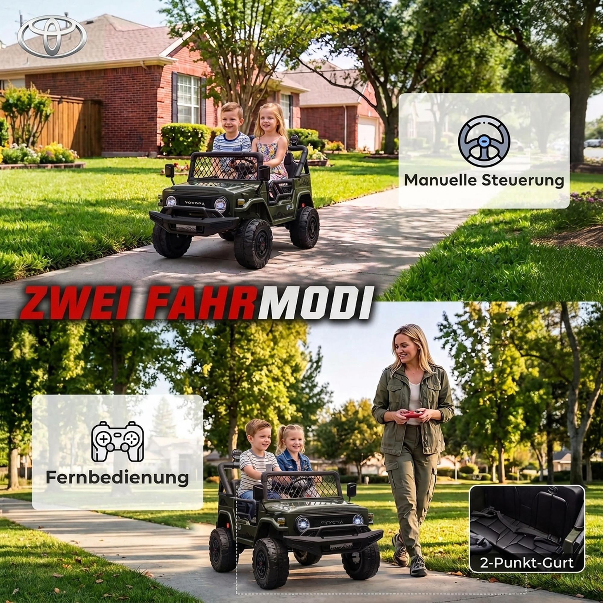 Kinder Elektroauto TOYOTA FJ 24V Elektroauto für Kinder mit Fernbedienung 200W Motor Lithium-Akku 2-Sitzer für 3-8