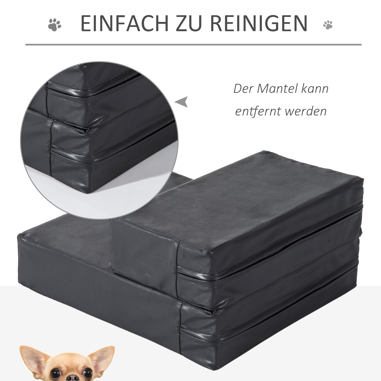 Haustiertreppe Tierunterlage 2 Stufen Klappbar Hundetreppe Treppe Unterlage für Katzen und Hunde Schwarz L45 x B39 x H20 cm