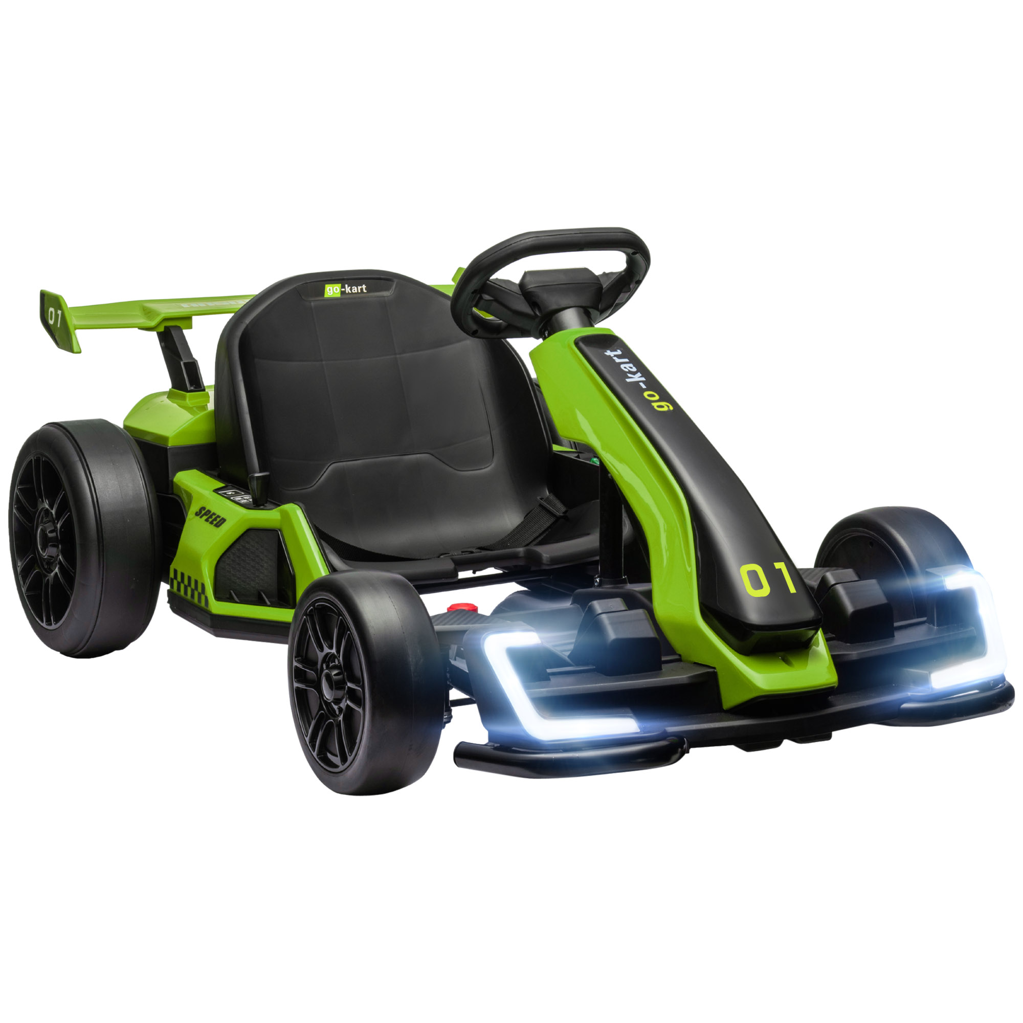 24V Elektro Go-Kart, für Kinder, bis 12 Km/h Gokart mit Drift-Funktion, 2 Motoren, verstellbarer Sitz, Sanftanlauf, grün