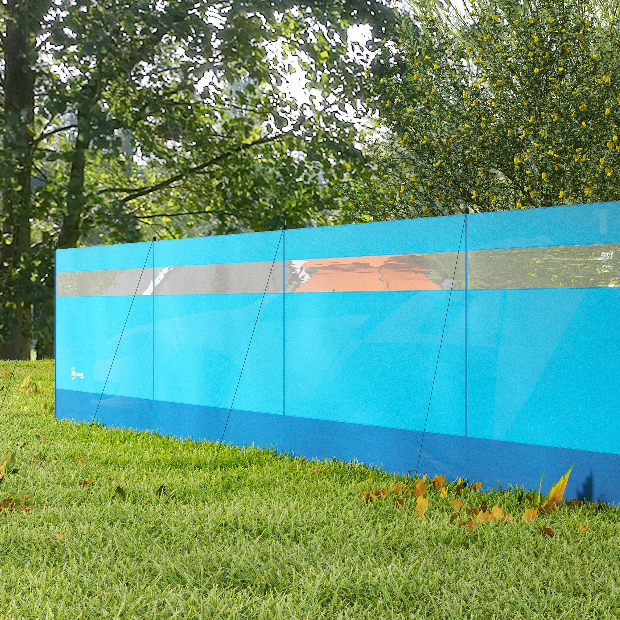 Windschutz mit Sichtfenster und Tragetasche, Stahlstangen, 725x140cm, Blau