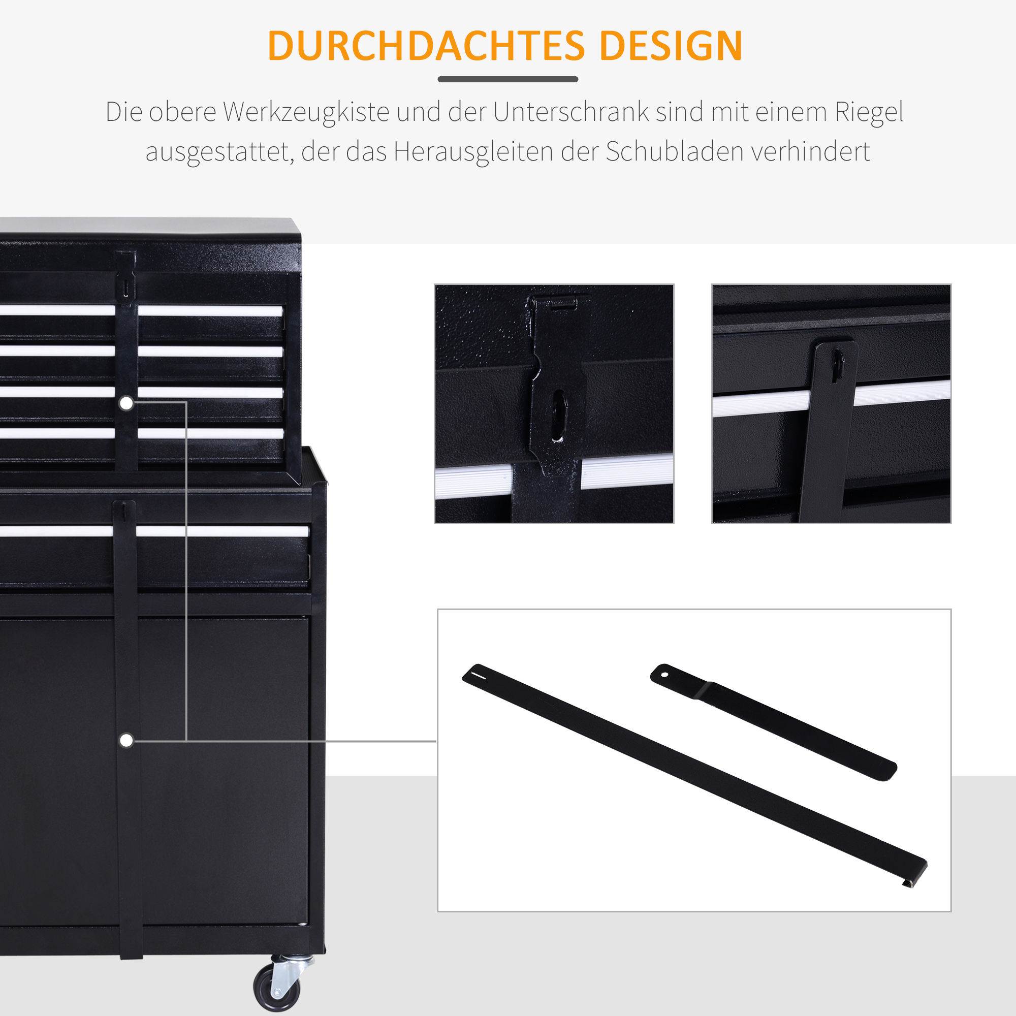 Werkstattwagen Werkzeugschrank Werkzeugkasten mit 5 Schubladen 360°-Rollen Metall 60 x 28 x 104,5 cm