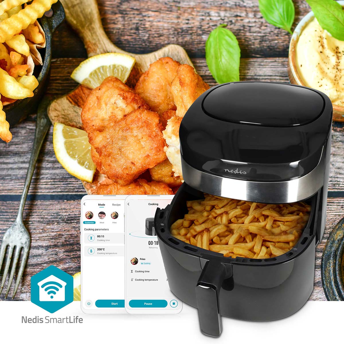 SmartLife Heißluftfritteuse | Wi-Fi | 7,2 l | Timer: 60 min | Anzahl voreingestellter Programme: 8 | Digital | Android? / IOS | schwarz