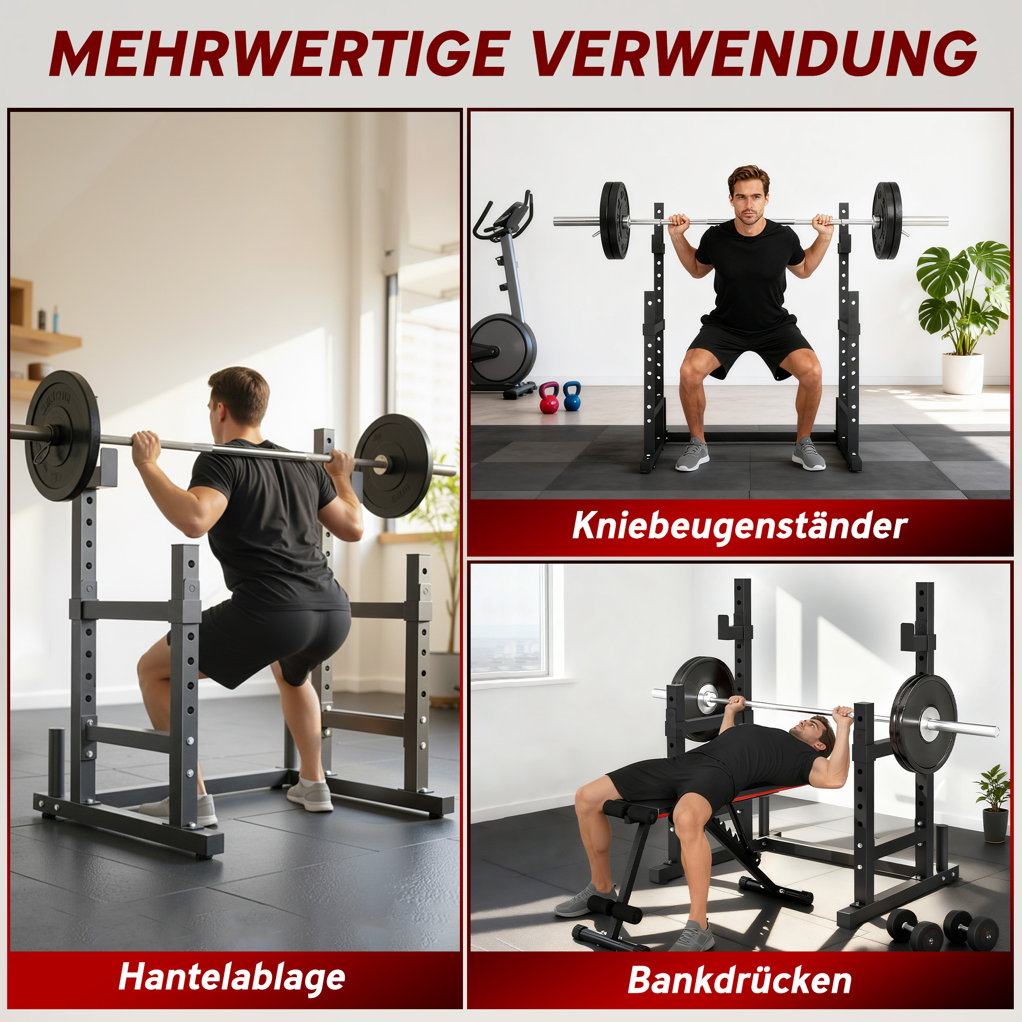 Hantelständer 2 Ebenen Hantelscheibenständer aus Stahl Langhantelablage bis 300 kg Schwarz