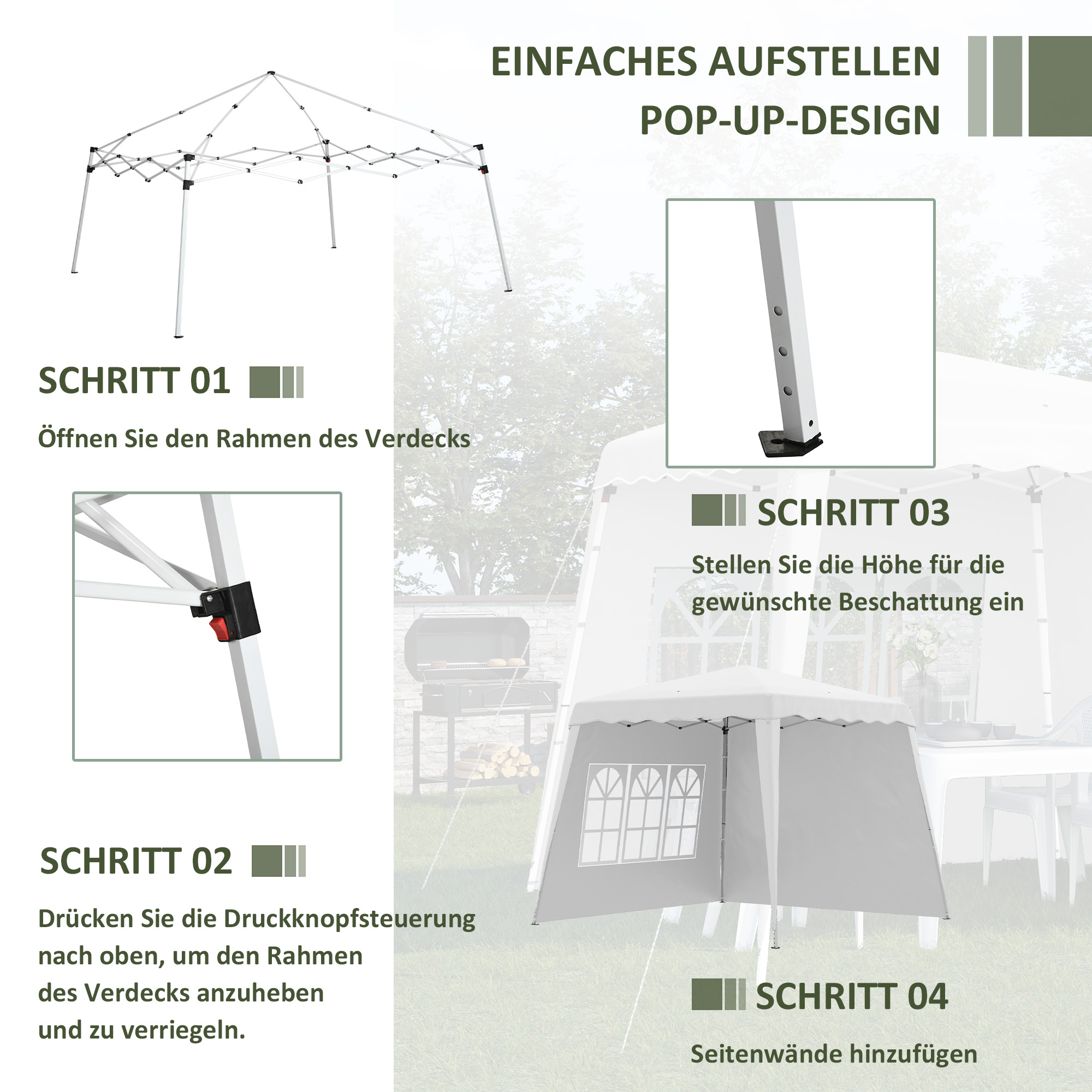 Pop Up Pavillion Faltpavillion, inkl. Fernstern, wetterbeständig, 240 x 240 x 250 cm, Weiß