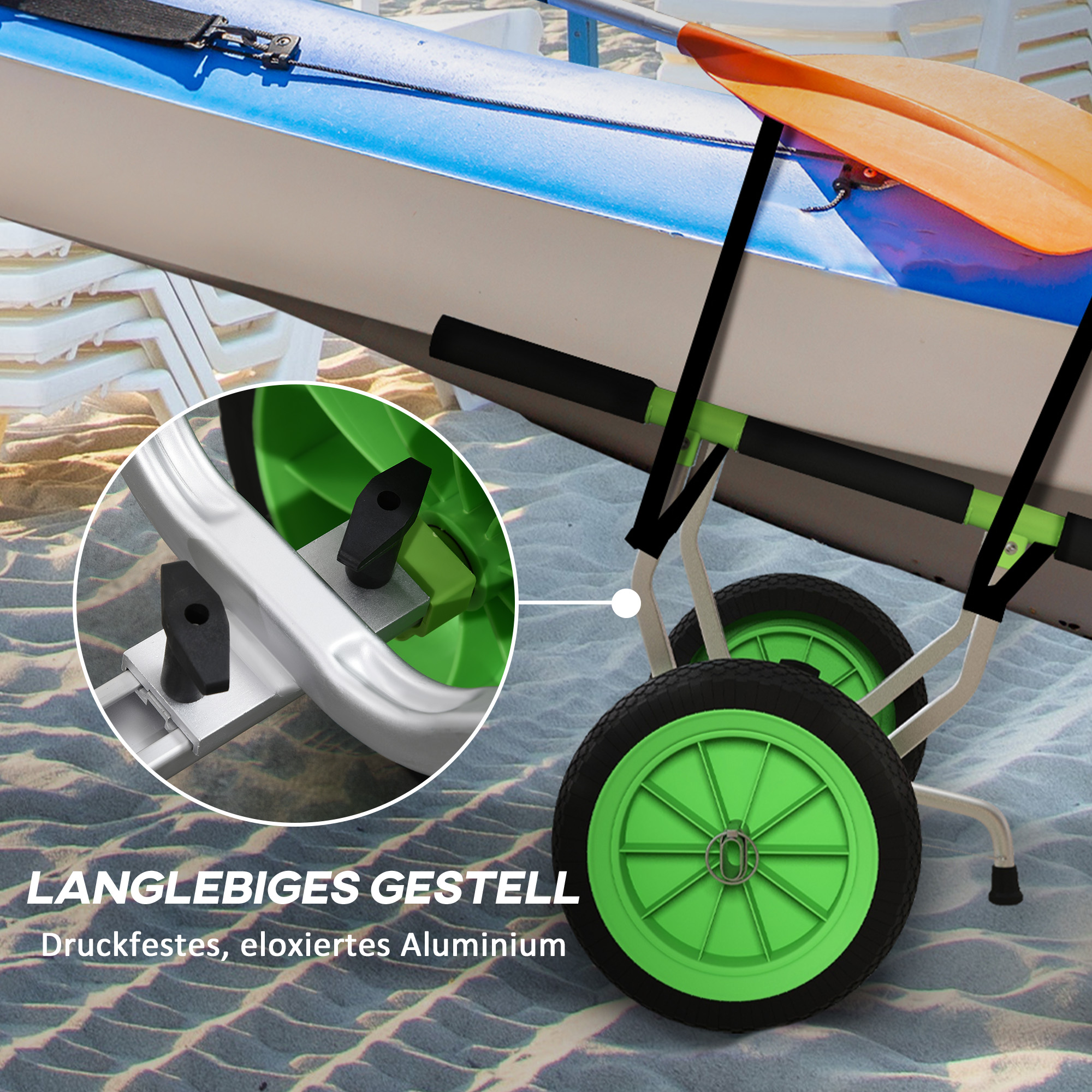 Bootswagen, verstellbare Breite, bis 100 kg belastbar, Aluminium, schwarz+grün, 79 x 72,5 x 42 cm