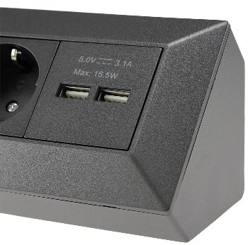 4-fach Steckdosenblock+2x USB, anthrazit, 250V~/ 16A, Aufbaumontage, USB 3,1A