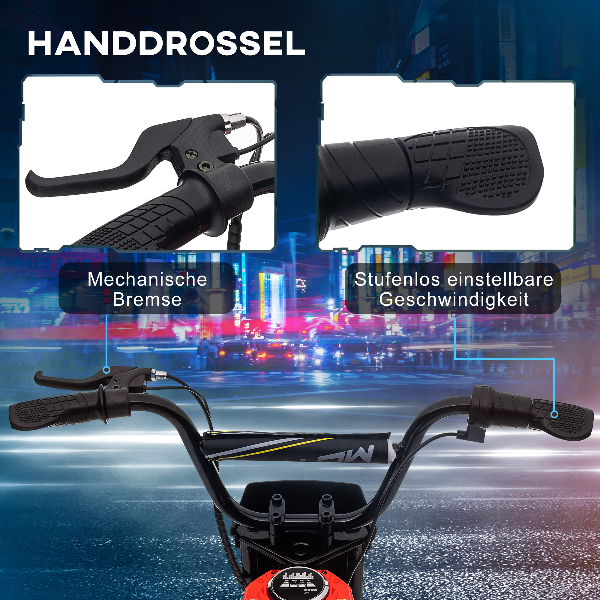 Elektro-Motorrad für Kinder, 24V Kindermotorrad mit Hupe, Leuchte, mit Drehgriff-Gashebel, 8-16 km/h, 8-12 Jahre, Rot