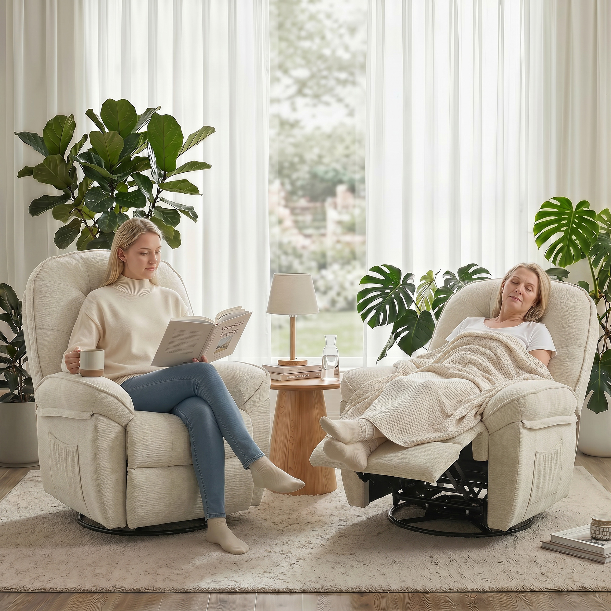 Relaxsessel Fernsehsessel mit Liegefunktion, Drehbarer Ruhesessel mit Wippfunktion, für Wohnzimmer, Schlafzimmer