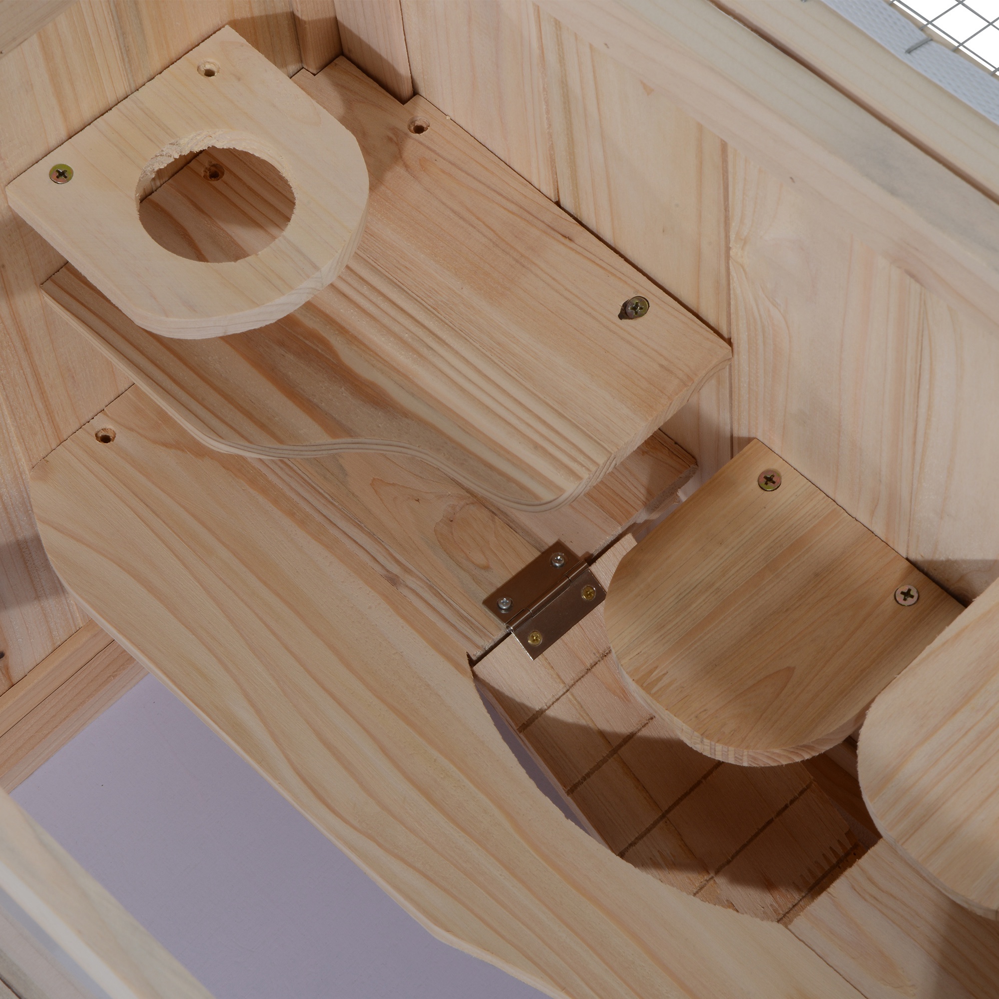 Hamsterkäfig aus Holz 2 Etagen 60 x 35 x 42 cm Nagerkäfig Kleintierkäfig mit aufklappbarem Gitterdach Trinkflasche Rampe Wippe Fütterungsstation Mäusekäfig für Zwerghamster Naturholz